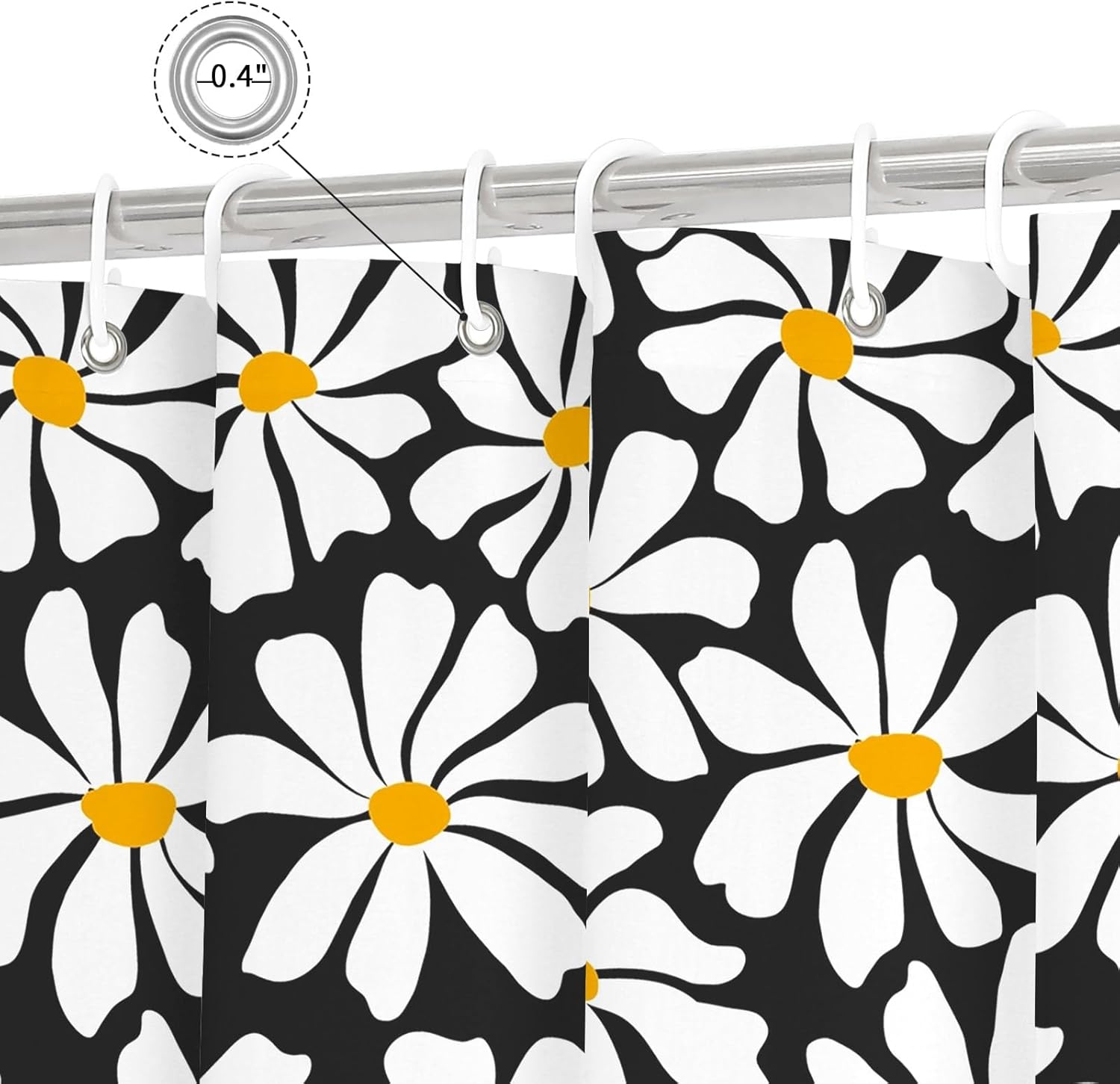 Litabel Black Daisy Floral Shower Curtain, Boho Spring Flower Shower Curtain for Girly Bathroom, Modern Minimalist White Waterproof Fabric Shower Curtain Set, 72x72 Inch