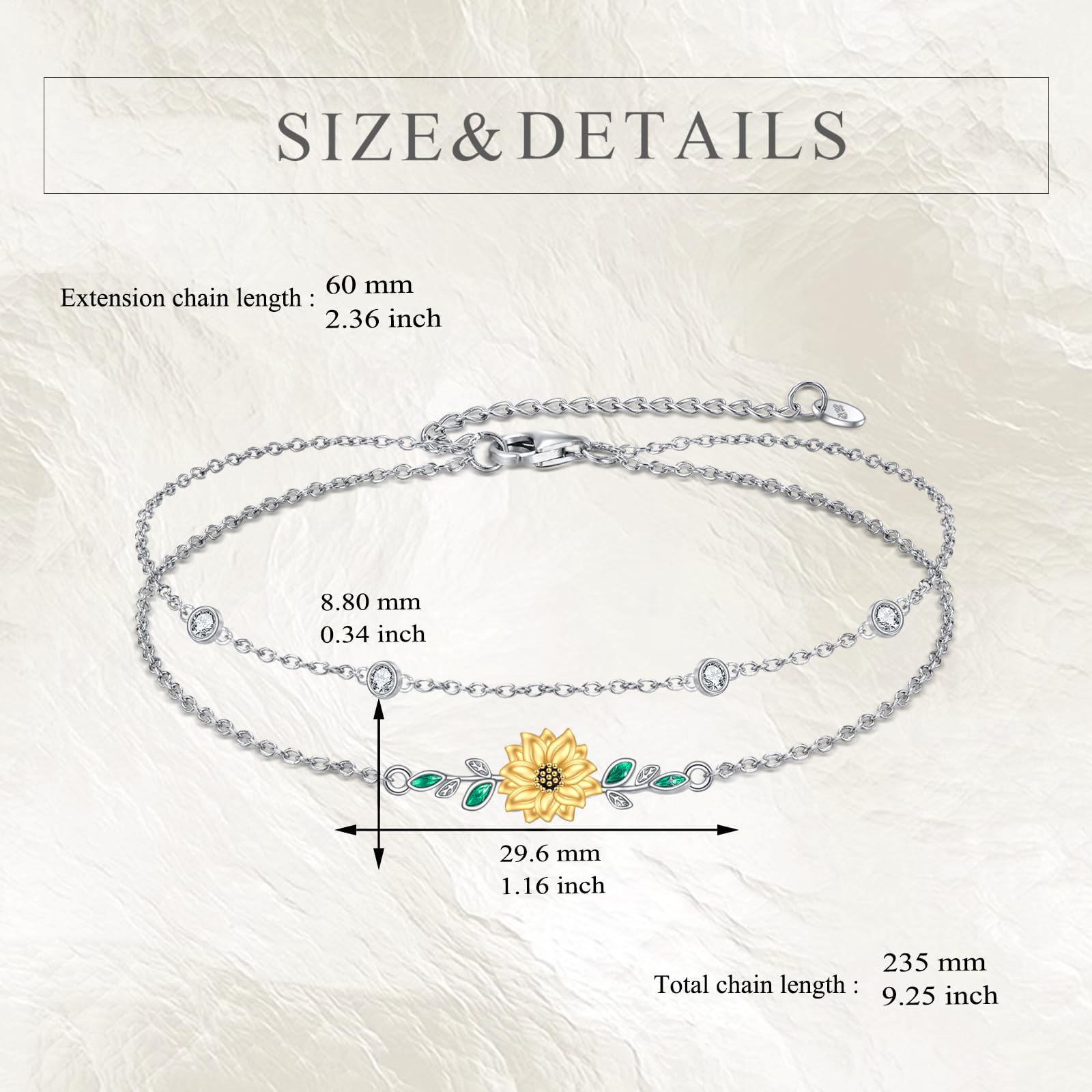 YFN Bracciale in argento sterling 925, a doppio strato, con fiori, alla moda, regalo di compleanno, per signore, madre, nonna, normal, Argento sterling, Nessuna pietra preziosa