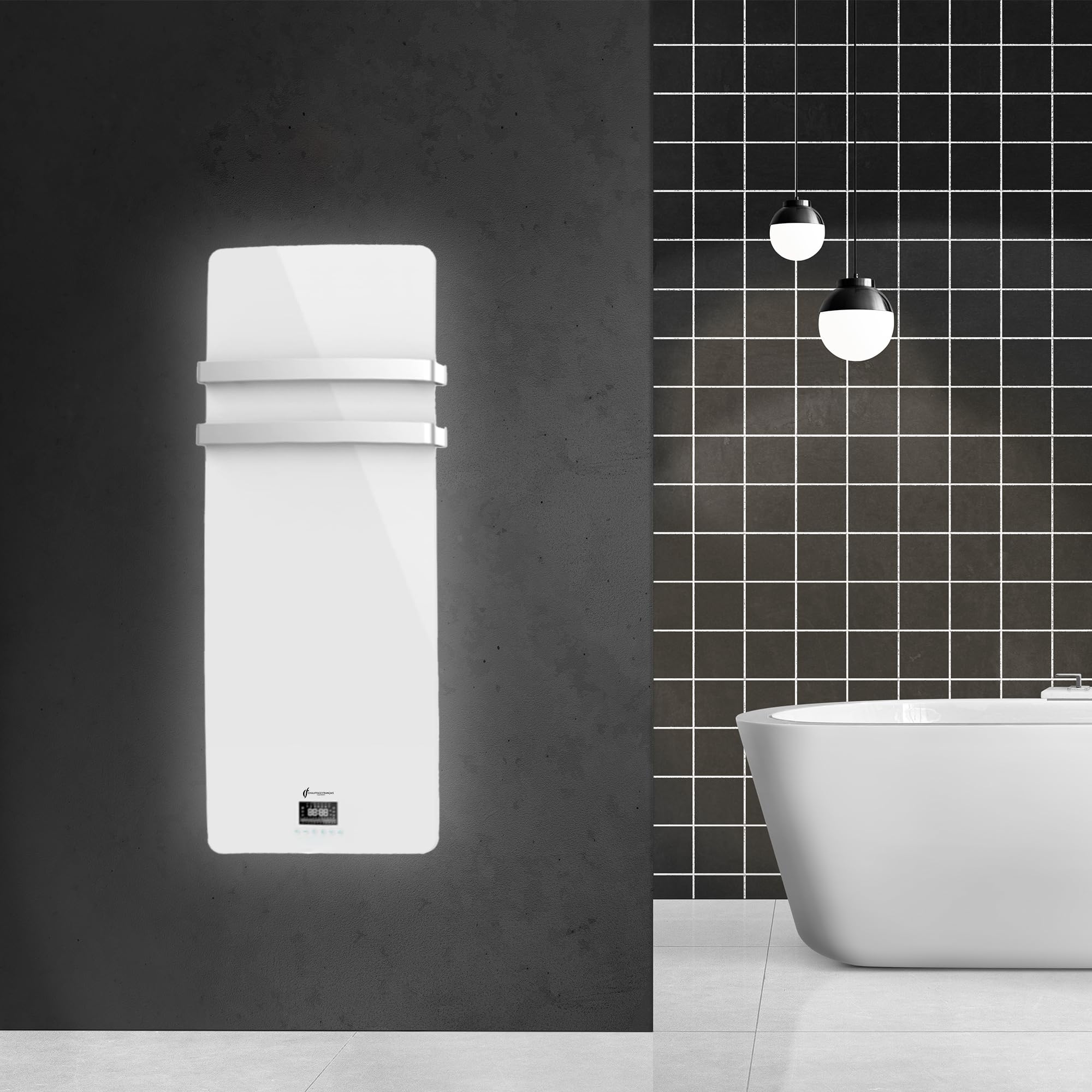 Sannover Thermique Omiros Sannover - Asciugamani elettrico in vetro da parete, 850 W, bianco, Omirosverre850blanc