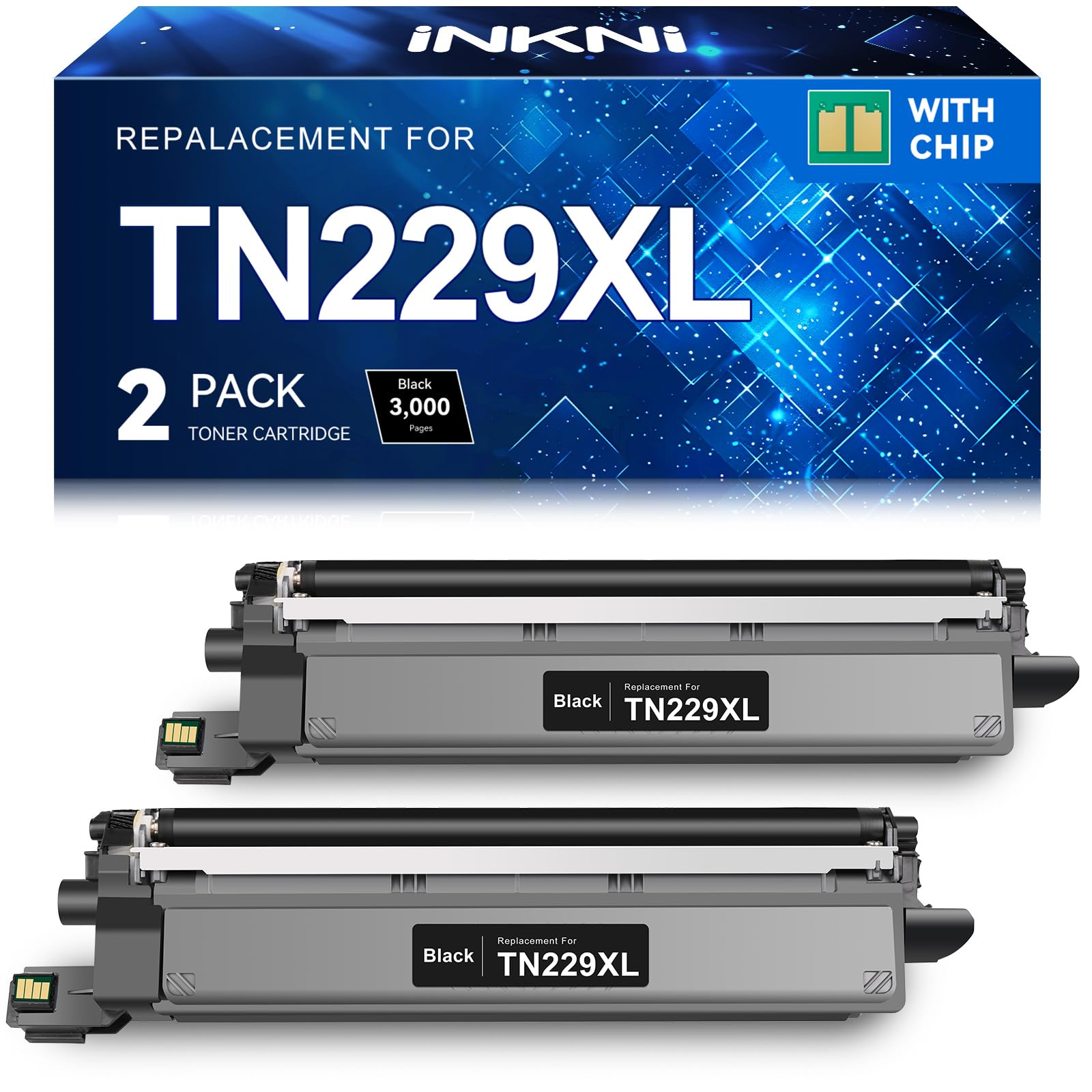 InkNI Compatible Toner Cartridges Replacement for Brother TN229XL Black TN229 TN229XLBK TN-229XL Toner High Yield Work for MFC-L3780CDW MFC-L3720CDW HL-L3280CDW HL-L3220CDW HL-L3300CDW Printer, 2 Pack