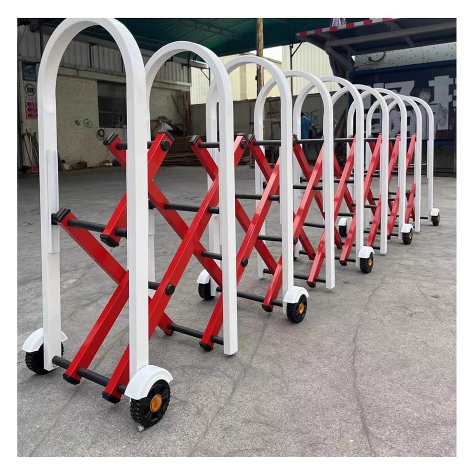 Barriera di Traffico Retrattile, Recinzione di Sicurezza Metallica Mobile con Ruote, Blocco d'ingresso Portatile (Rosso, 1,2 x 9 m), Soluzione di Sicurezza Resistente e r