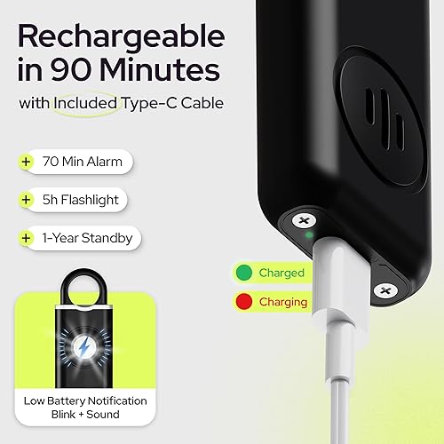 Miniatura 4 de Weten Alarma de seguridad personal para mujeres  Llavero de sirena de pánico fuerte de 130 dB  Alternativa de silbato de violación  Luz LED, clip de