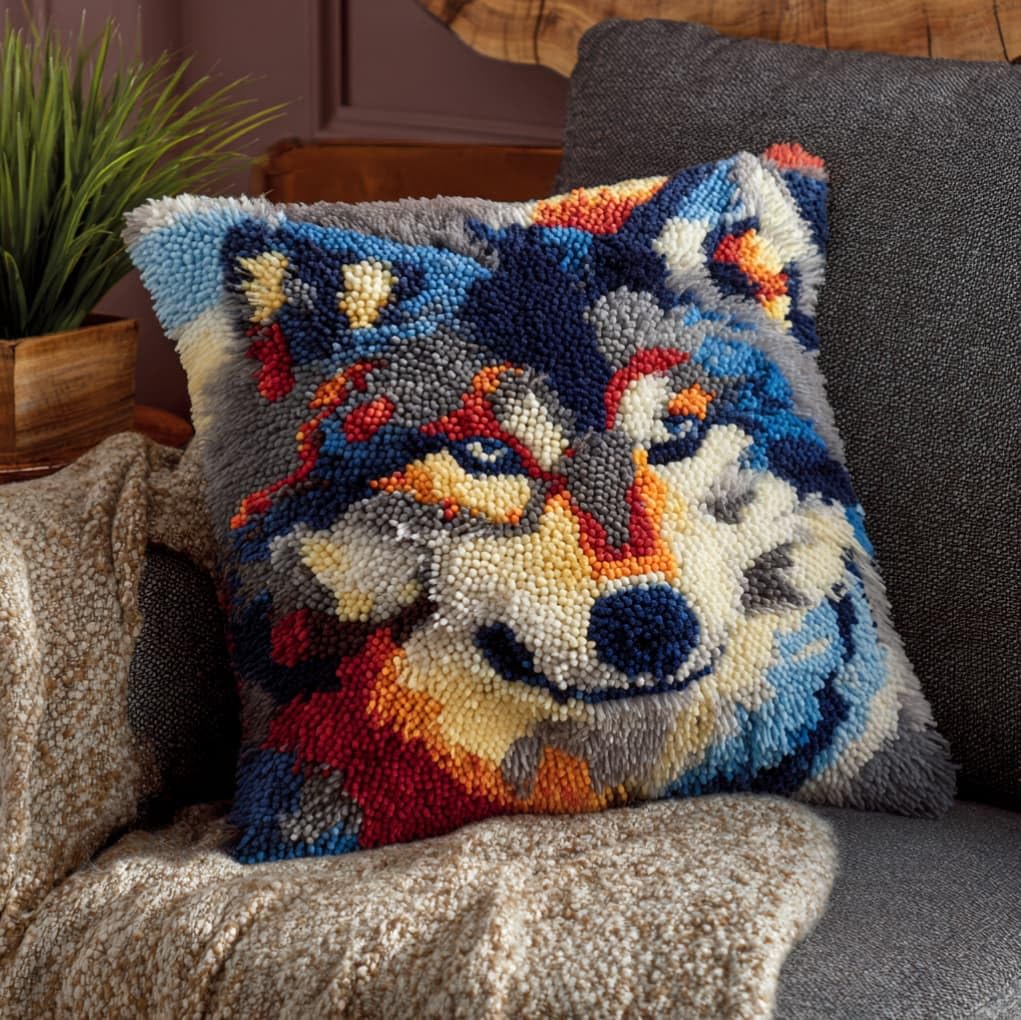 Axiangzik Wolf Latch Hook Pillow Kit 17X17in,