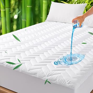 Unilibra Twin Size Waterproof Mattress Pad Rayon Made from Bamboo, Quilted Breathable Mattress Protector, 6-19 Deep Pocket Fitted Mattress Cover White