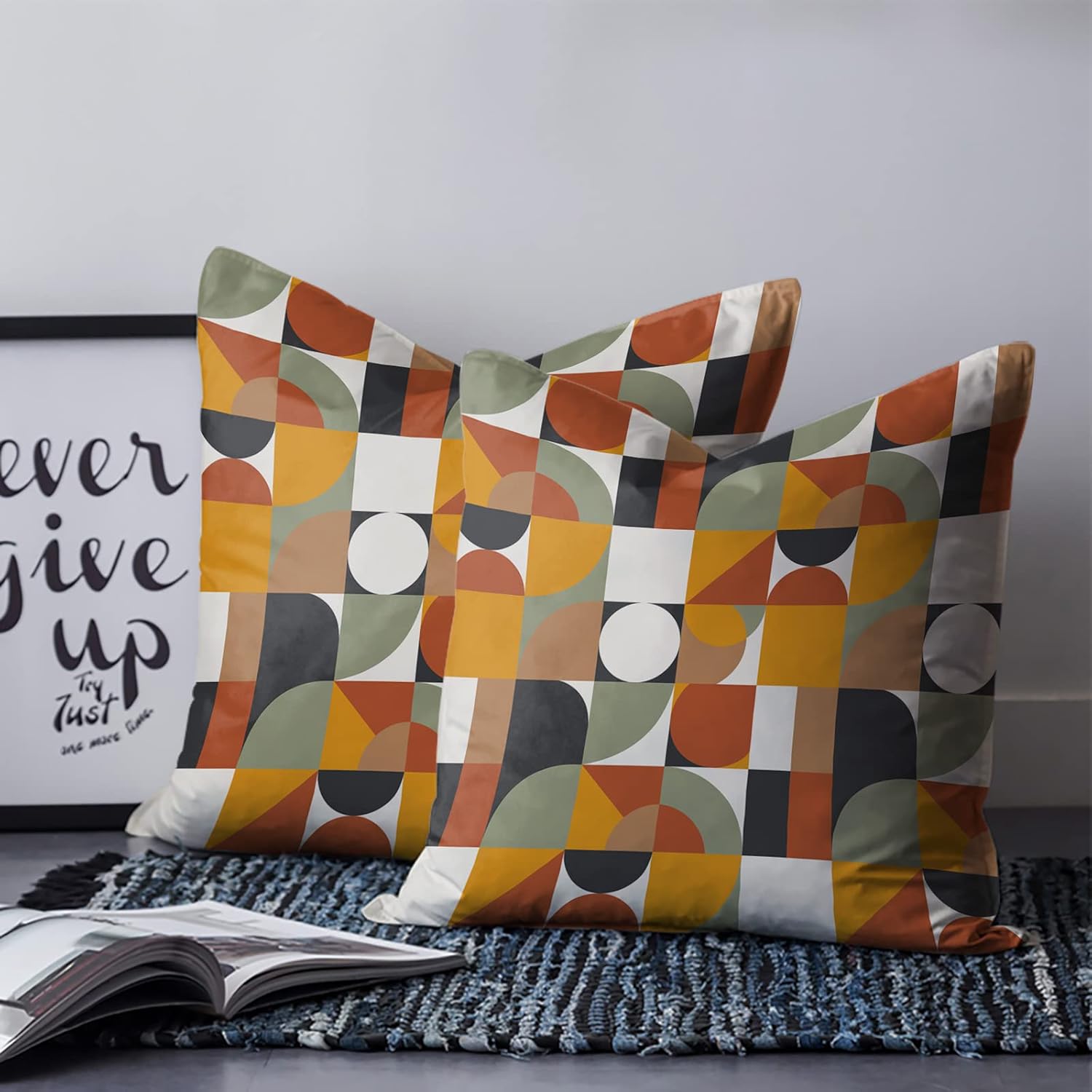 Pillow Covers 20x20in Set of 2 Mid Century Orange Brown