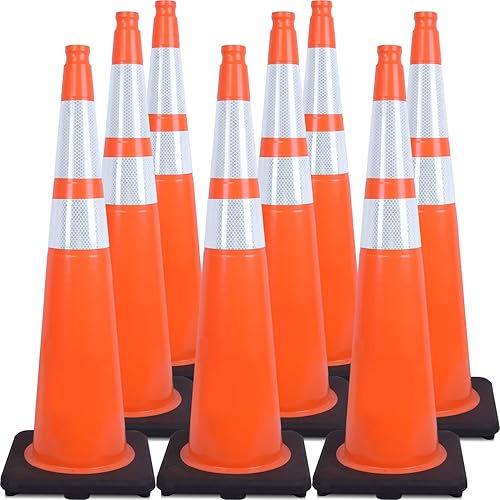 Miniatura 25 de Conos de Tráfico de PVC Naranja/Verde Fluorescente, Cono de Estacionamiento con Base Negra Pesada Estructuralmente Estable Resistente a la