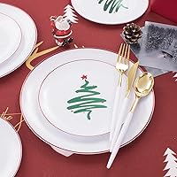 Vista 51 de LIYH 150 Pcs Plastic Christmas Dinnerware Set, Red Plastic Dinner Dessert Disposable Plates, Gold Silverware, Red Christmas Disposable Cups 10 OZ