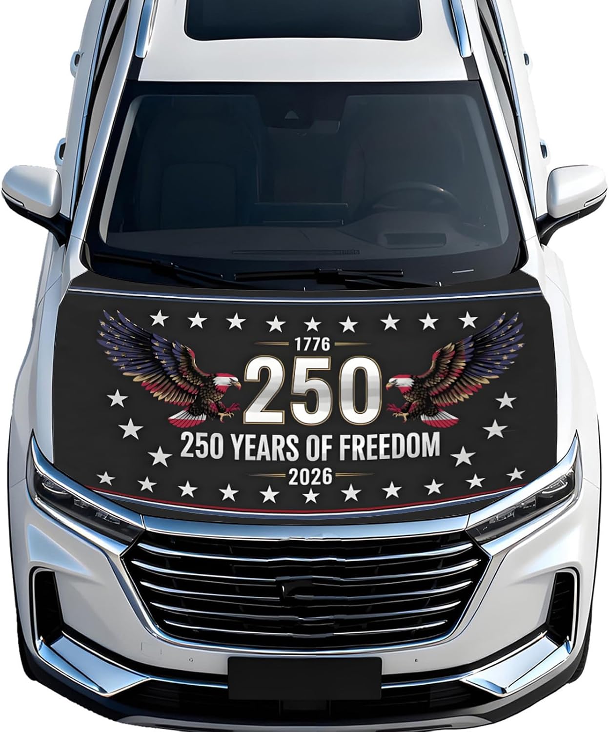 Car Hood Flag Cover - 59x51IN American Eagle Hood Cover with 2 Adjustable Triangular Fasteners, Car Decorative Accessory, 250 Years Patriotic Anniversary Decorations
