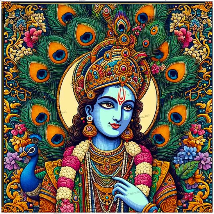 Image of Whattacraft! DIY Acrylic Paint by Number Kit for Adults Kids Beginner Number Painting Kit DIY Canvas Painting by Number Wall Decoration DIY Painting Kit for Adults | Krishna Color By Numbers (WAC-55)