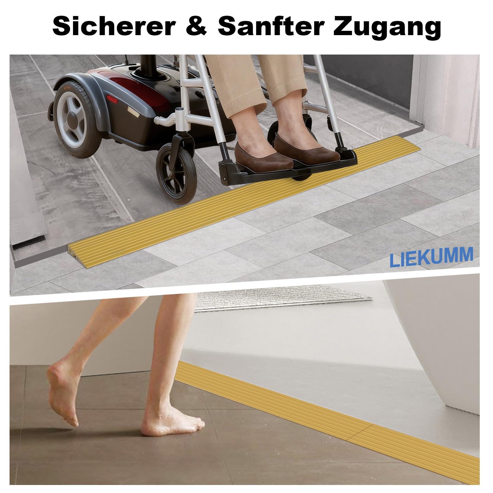 LIEKUMM Rampa progowa, 90 x 7,5 x 1,5 cm, rampa dla wózków inwalidzkich, rampa progowa PCW, rampa dla wózków inwalidzkich, wózków dziecięcych, chodzików lub skuterów elektrycznych, żółta