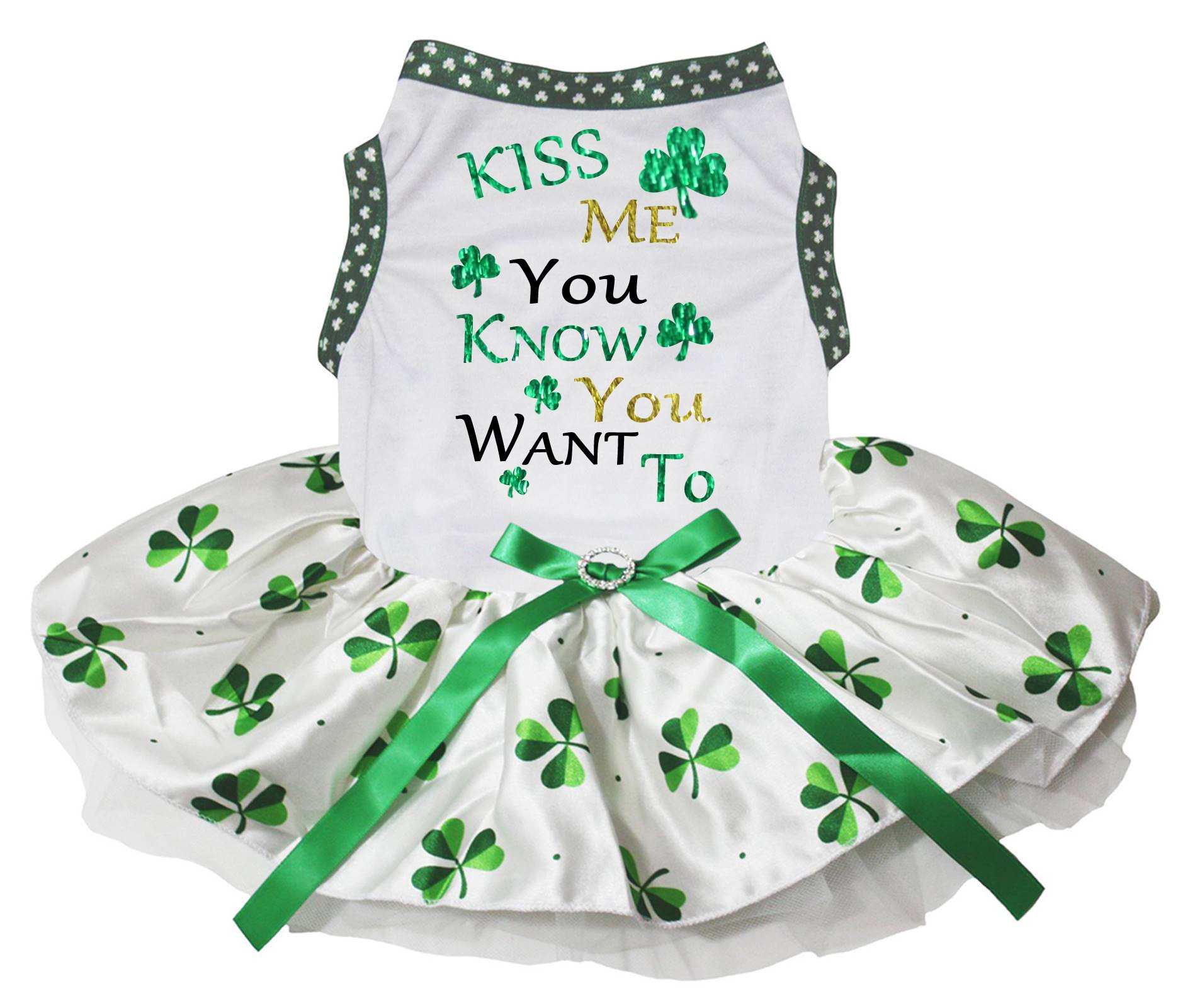 Robe trèfle pour chiot et chien blanc Kiss Me avec tutu élégant