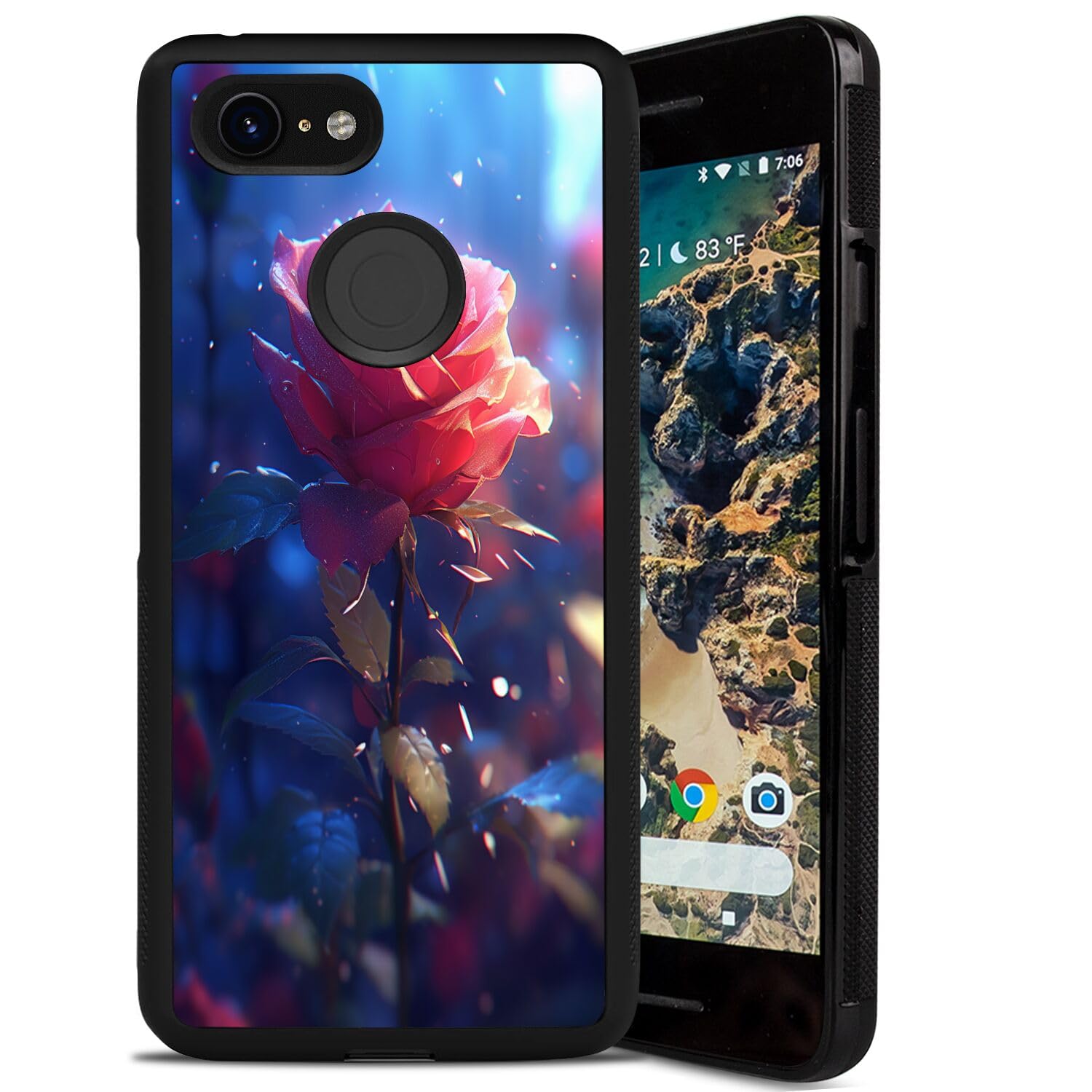 DAFEI Phone Case Compatible with Google Pixel 3a Rose Flower-aa938 Black Frame Shockproof and Slim Rubber TPU Material with Uniqe Design