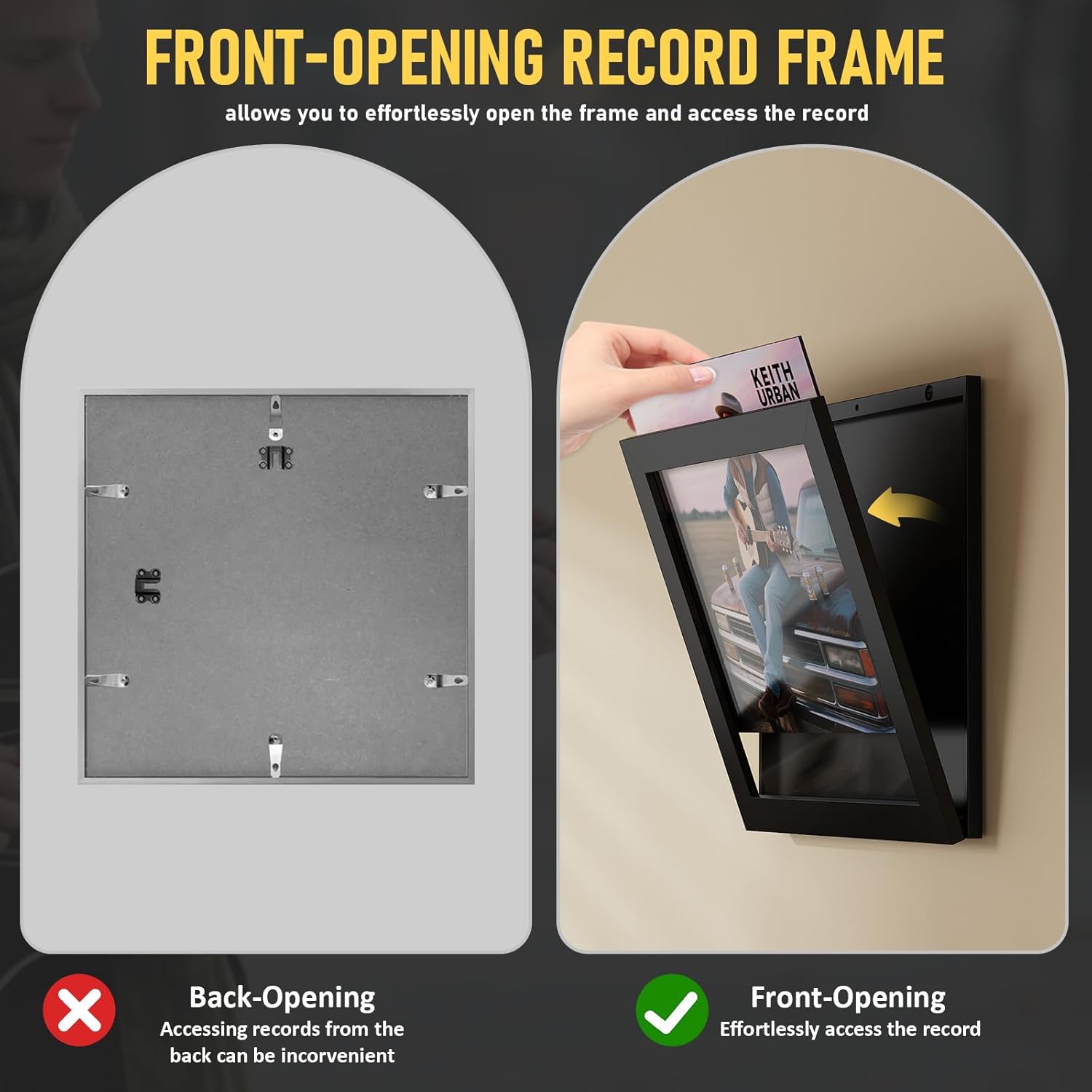 Vinyl Record Frame for the Wall, Vinyl Record Display Frame, Album Frames for 12x12 Inch LP Album Cover (2 Pack/Black)