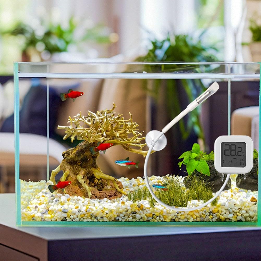 Termometro digitale per acquario, misuratore di umidità della temperatura, display LCD, monitor della temperatura dell'acqua dell'acquario, per terrari di pesci e rettili (acqua dolce, 1 m)