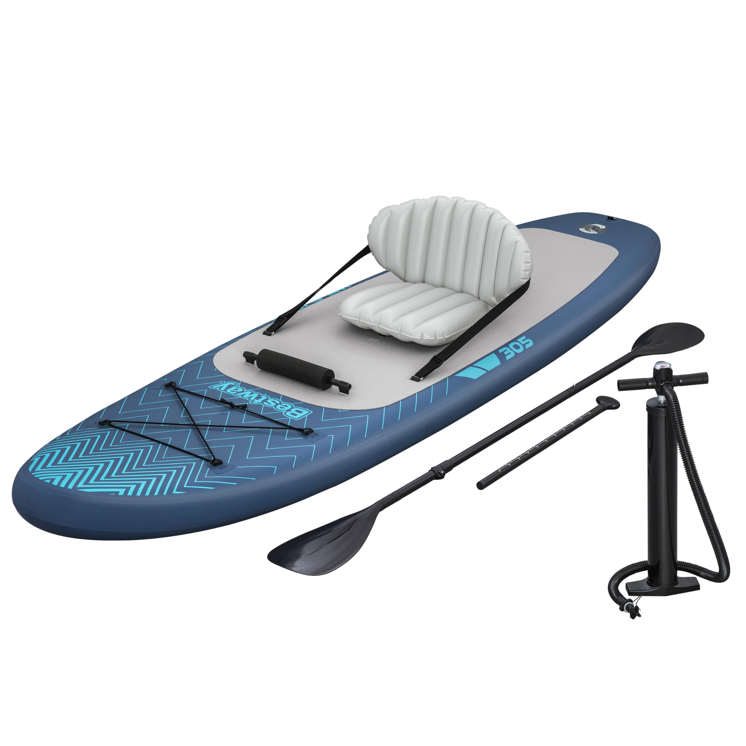 Bestway Wild Isle SUP Board Set mit Sitz 305x84x15 cm – Aufblasbares Stand Up Paddle Board & Kajak-Option, Allround Board bis 130 kg, inkl. Doppelpaddel, Pumpe & Rucksack