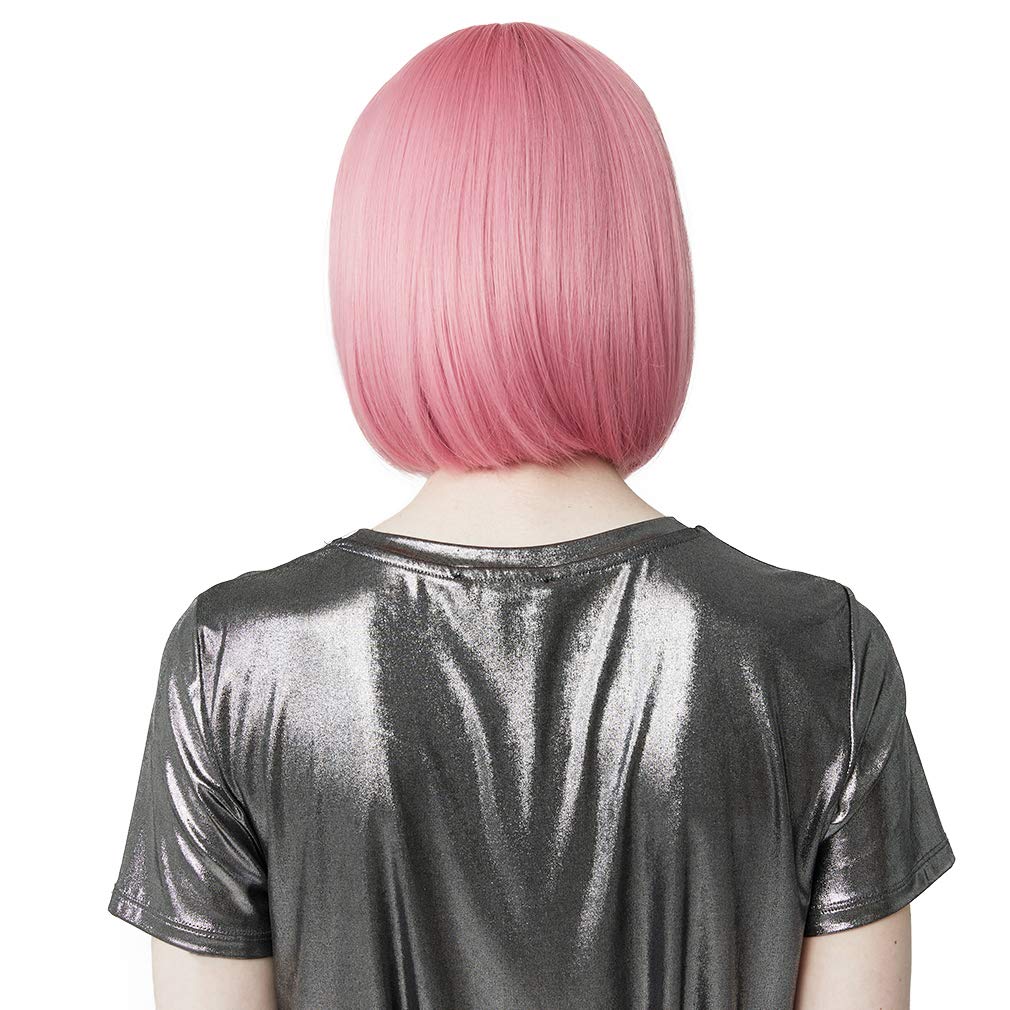 REECHO 11" Short Bob Wig with bangs Cosplay Synthetic Hair for White Black Women Color: Princess Pink - Image 5