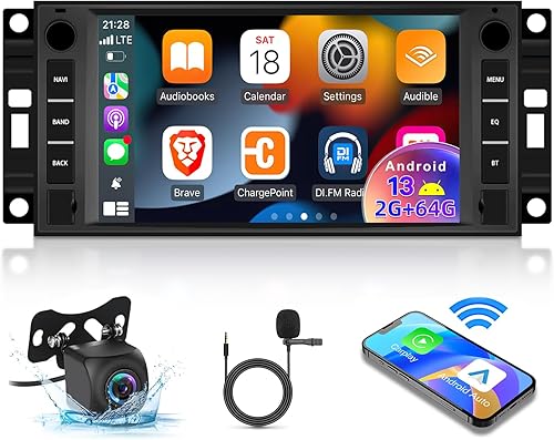 2G+64G Radio de coche Android 13 para Dodge  Jeep Wrangler JKChrysler, pantalla táctil de 7 pulgadas Dodge Stereo, Apple CarplayAndroid AutoHiFi