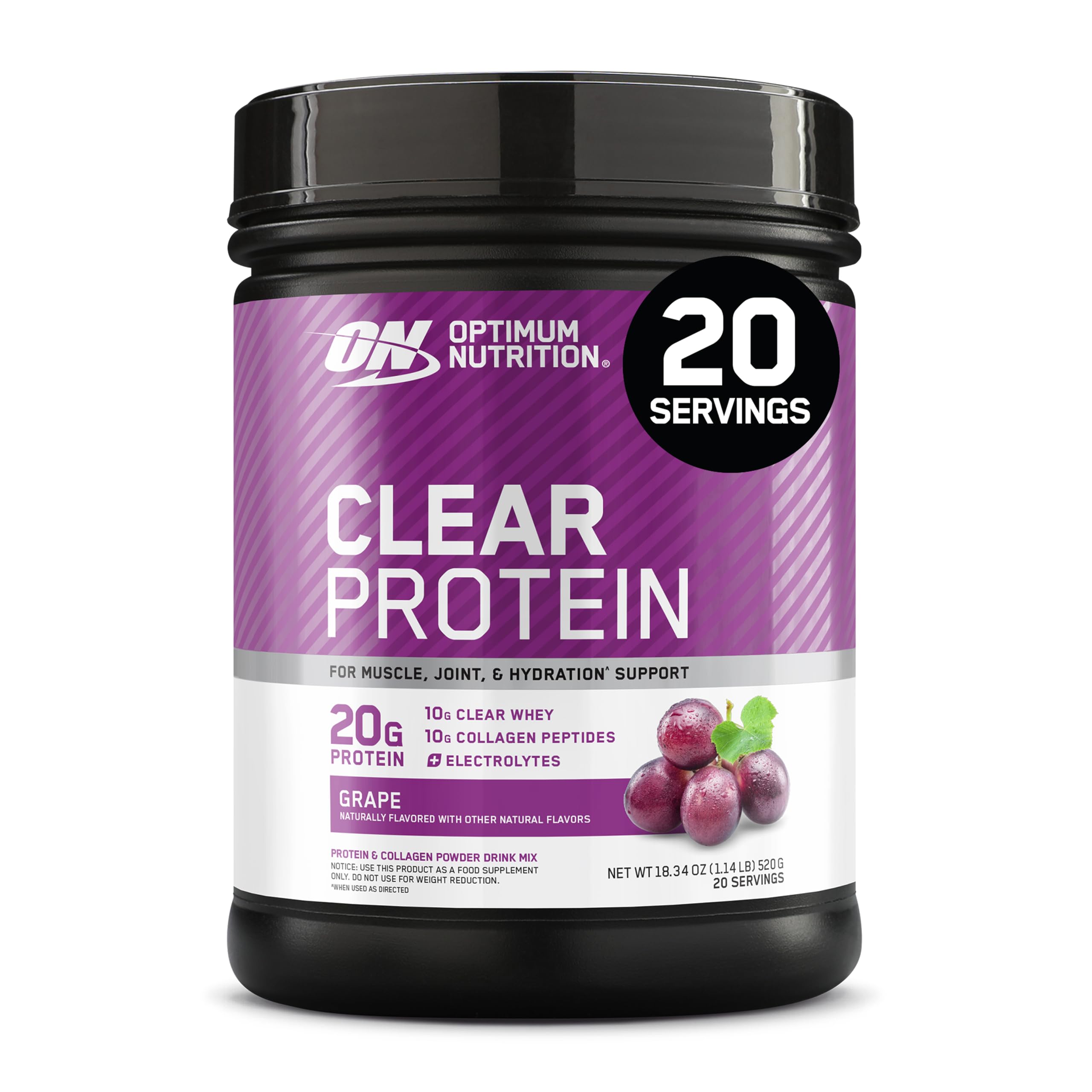 Optimum Nutrition Clear Protein Powder, Grape, 1.14 LB