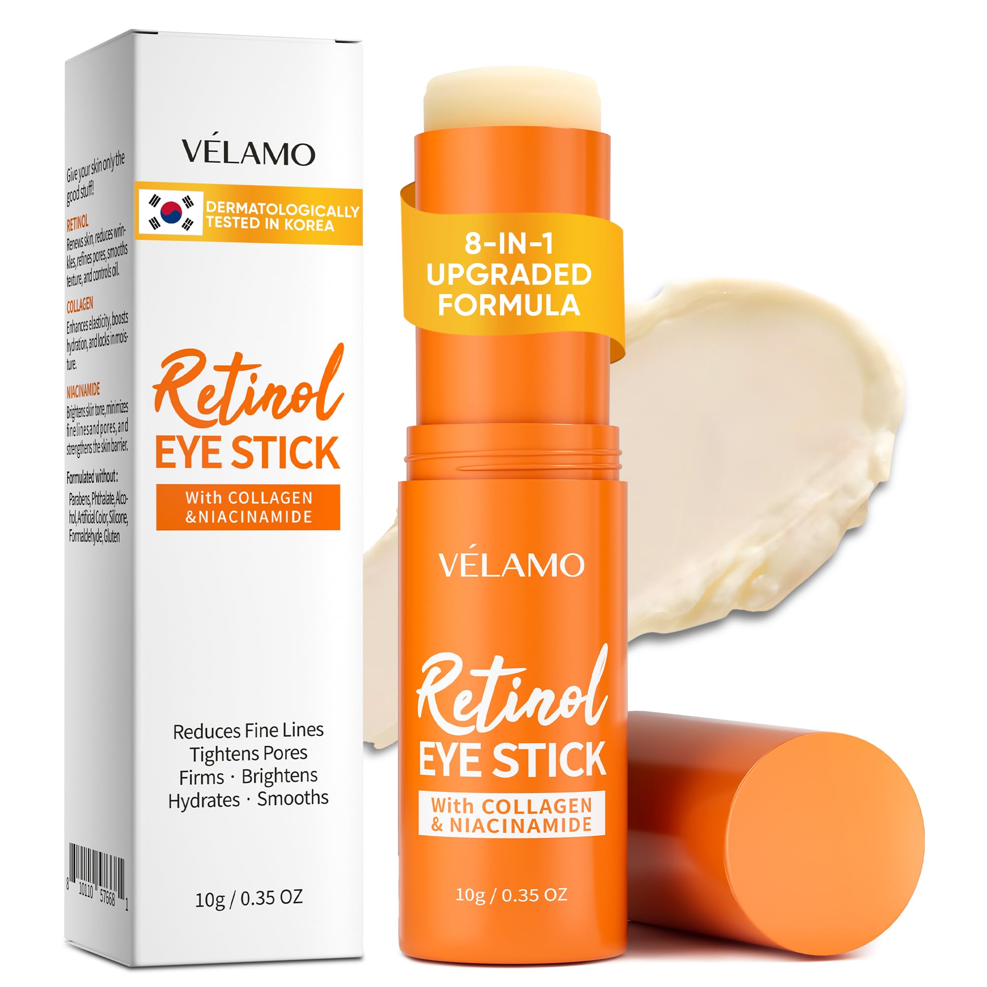 VELAMO ADVANCED Retinol Eye Stick: Plumping & Smoothing Under Eye Balm for Dark Circles, Puffiness & Wrinkles - Made in Korea, Upgraded Formula with Collagen, Niacinamide & Peptides, 0.35 OZ/10g