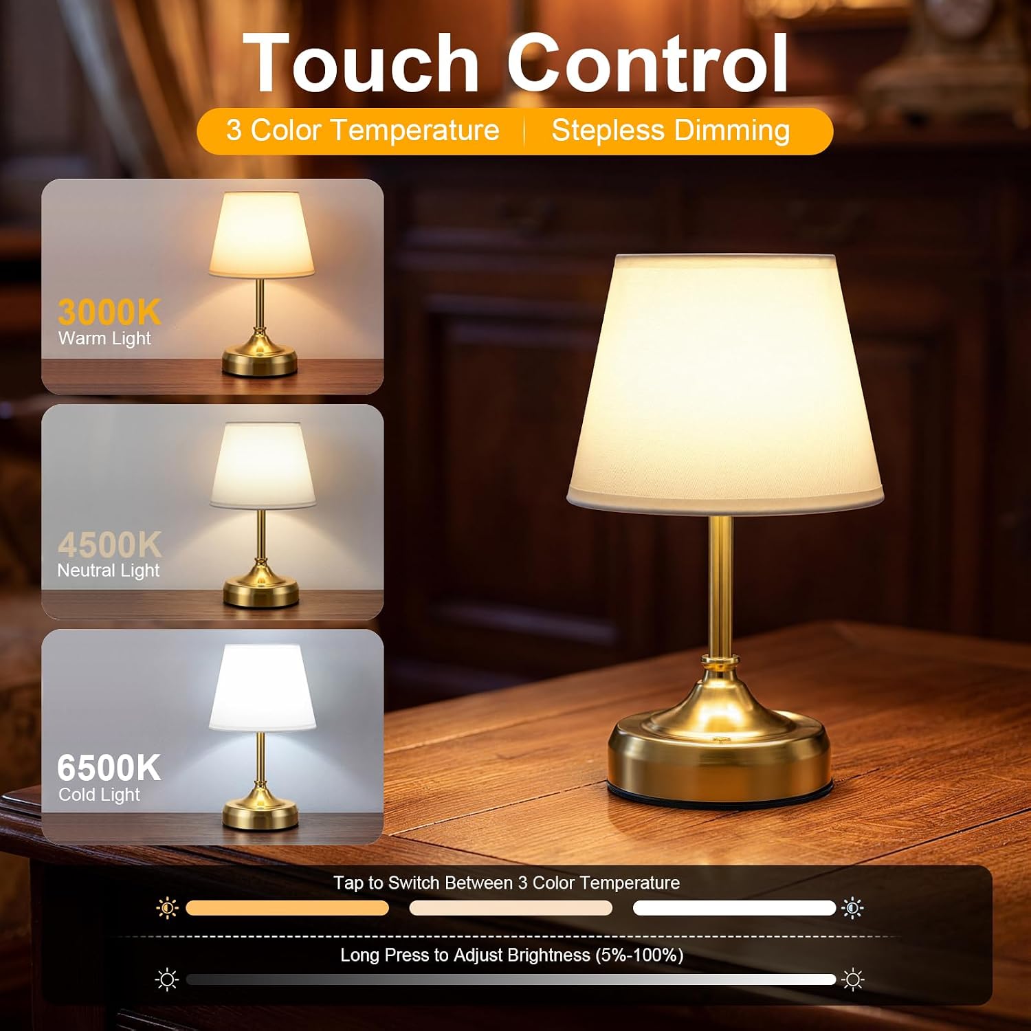 Small Cordless Table Lamp Rechargeable Gold image 2