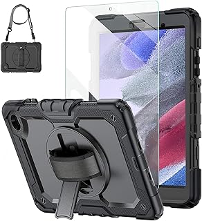 Galaxy Tab A7 Lite Case 2021 8.7 Inch with Tempered Glass Screen Protector Pencil Holder,Blosomeet Case for Samsung Tablet A7 Lite SM-T225/T220/T227 with Hand Shoulder Strap Stand, Black
