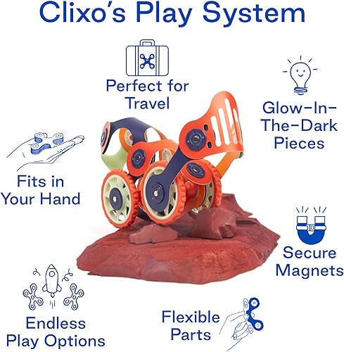 Miniatura 4 de Clixo Mars Rover Pack - Juguete magnético de construcción con ruedas que brillan en la oscuridad, 30 piezas magnéticas flexibles para exploración