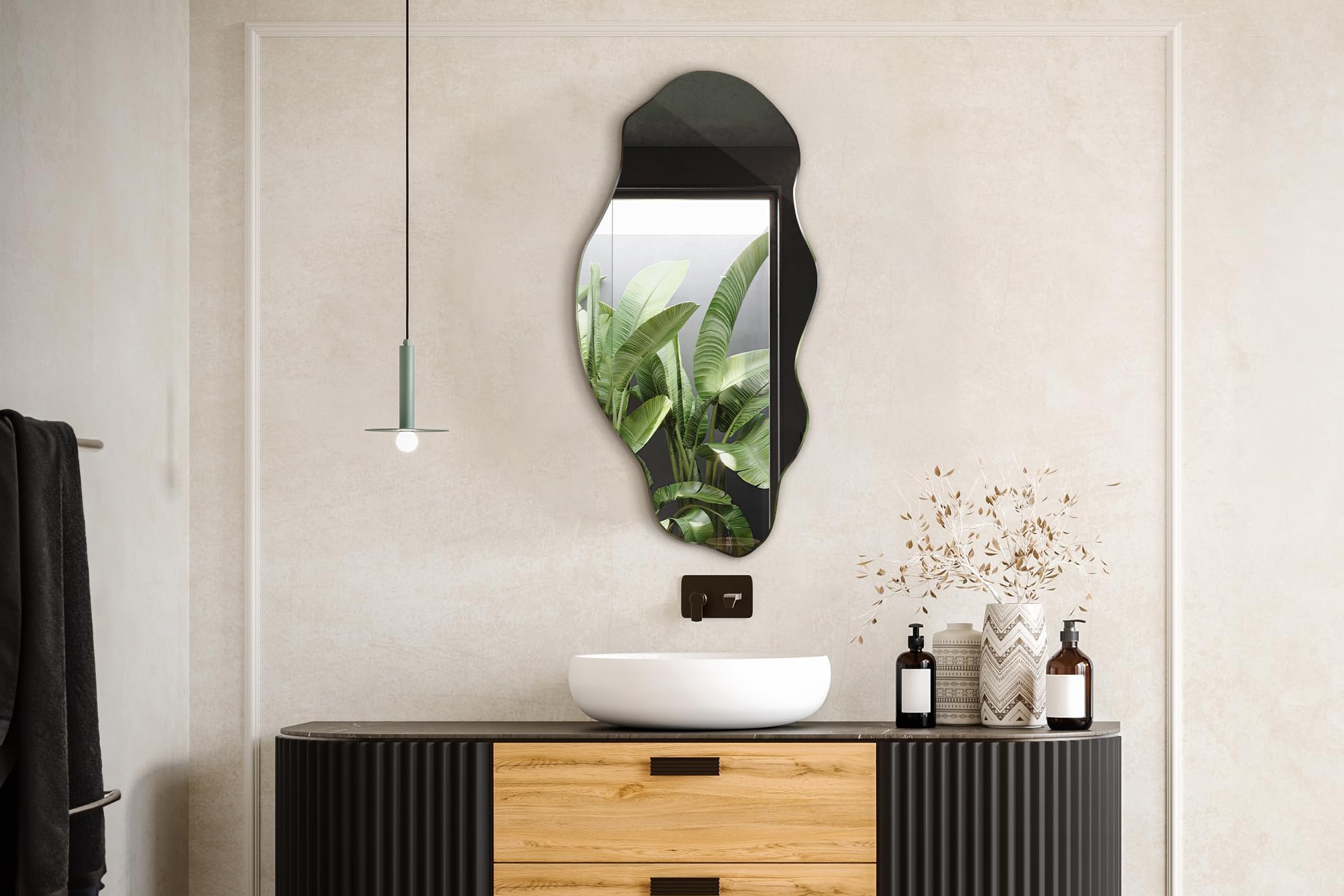Generico Decormat Specchio 50x100 cm Grande Moderno Irregolare Organico Asimmetrico Macchia per Bagno Soggiorno Verticale