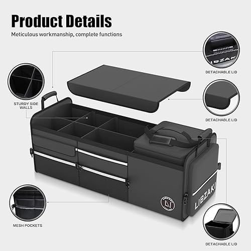Miniatura 4 de LIBZAKI - Organizador de almacenamiento 4 en 1 para maletero, caja de almacenamiento plegable con múltiples compartimentos con hielera para