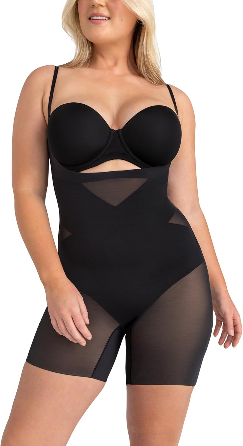 HONEYLOVE Shapewear for Women - Open-Bust Mid-Thigh Bodysuit - Tummy Control Body Shaper