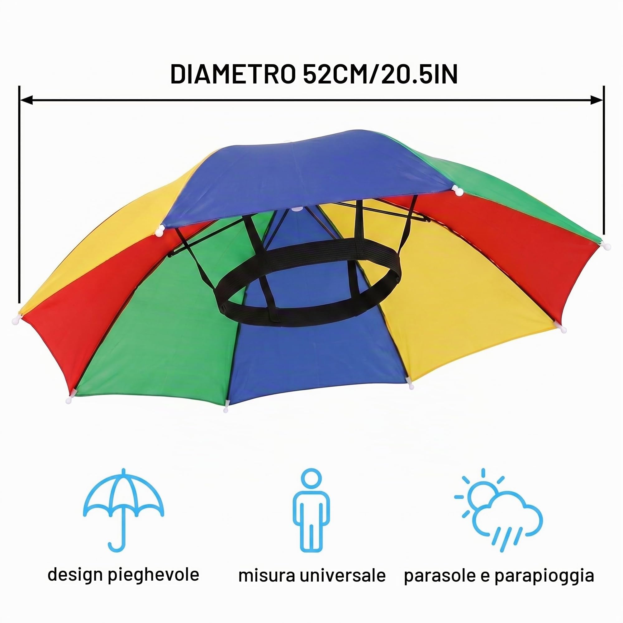 Cappello Ombrello da Testa Mani Libere, Protezione Solare e Pioggia per Pesca, Golf, Giardinaggio e attività all'Aperto per Adulti e Bambini
