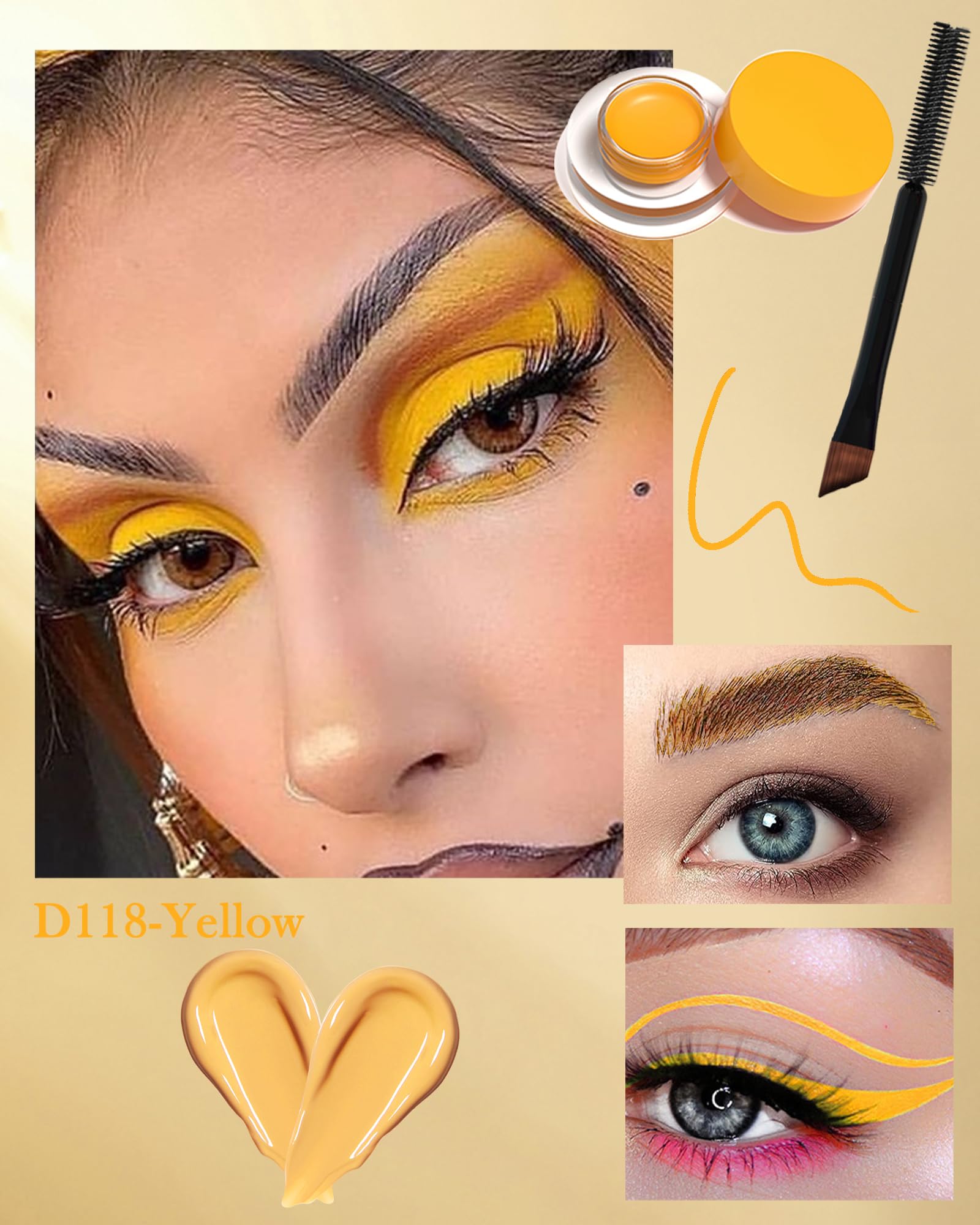 Amazon.com : Waterproof Matte Gel Eyeliner Pot- Yellow Long Lasting Cream  Eyeliner Eyebrow Gel, High Intensity Pigments Smudge-proof Eye Liner Brow  Cream, for Halloween Cosplay Show Eye Liner Brow Face Makeup-#118 :