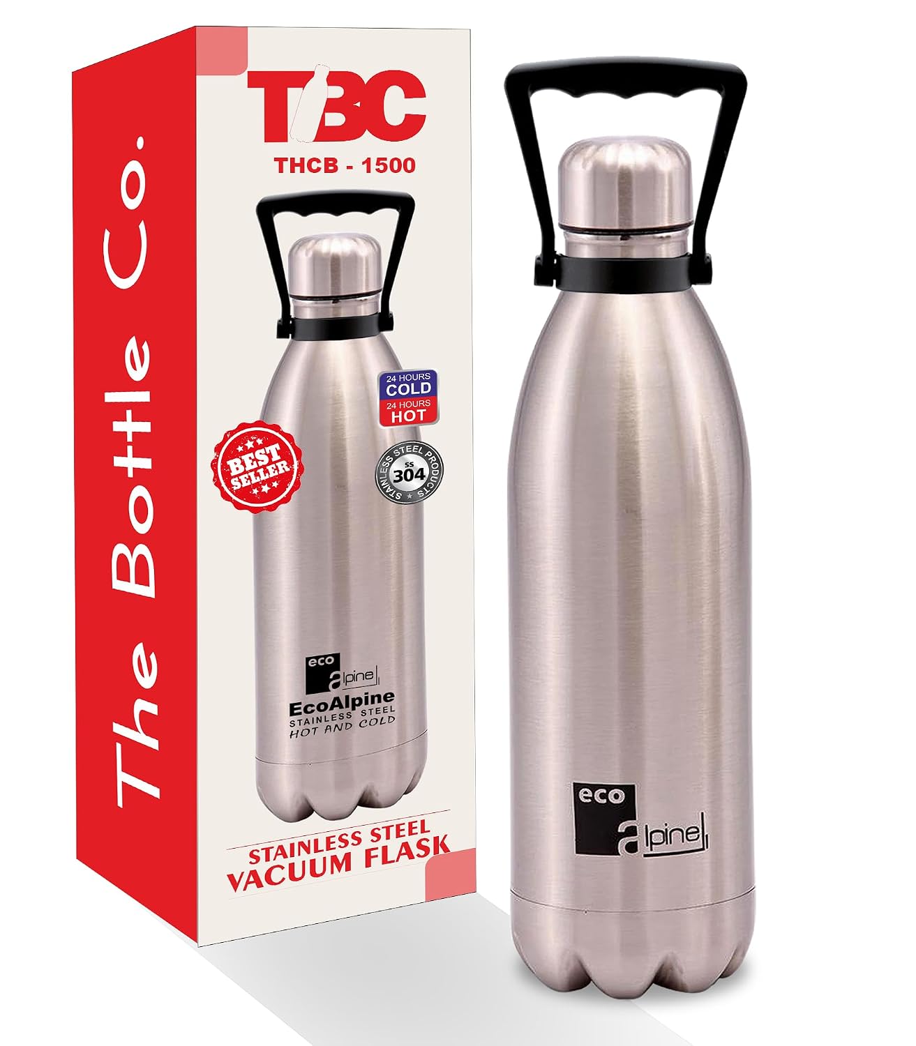 The Bottle Co. Stainless Steel Water Bottle Hot and Cold 1.5 Litre | 1500ml Thermosteel Bottle with Handle | Double Wall I...