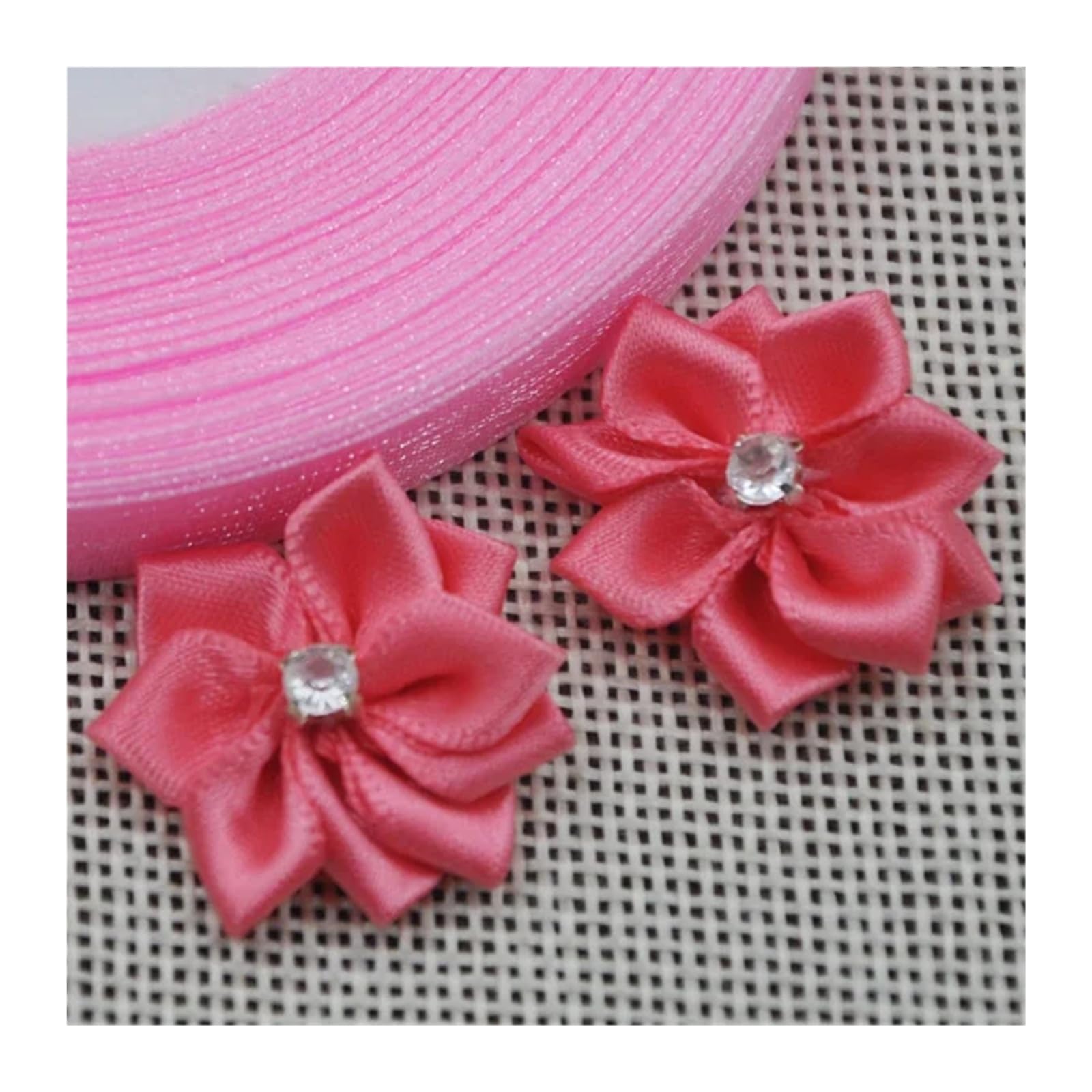 LOVSSU Fabric Flowers 20pcs 25mm Mix Color Ribbon Flowers With Rhinestone Garment Sewing Supplies Handmade Appliques(Color 9)