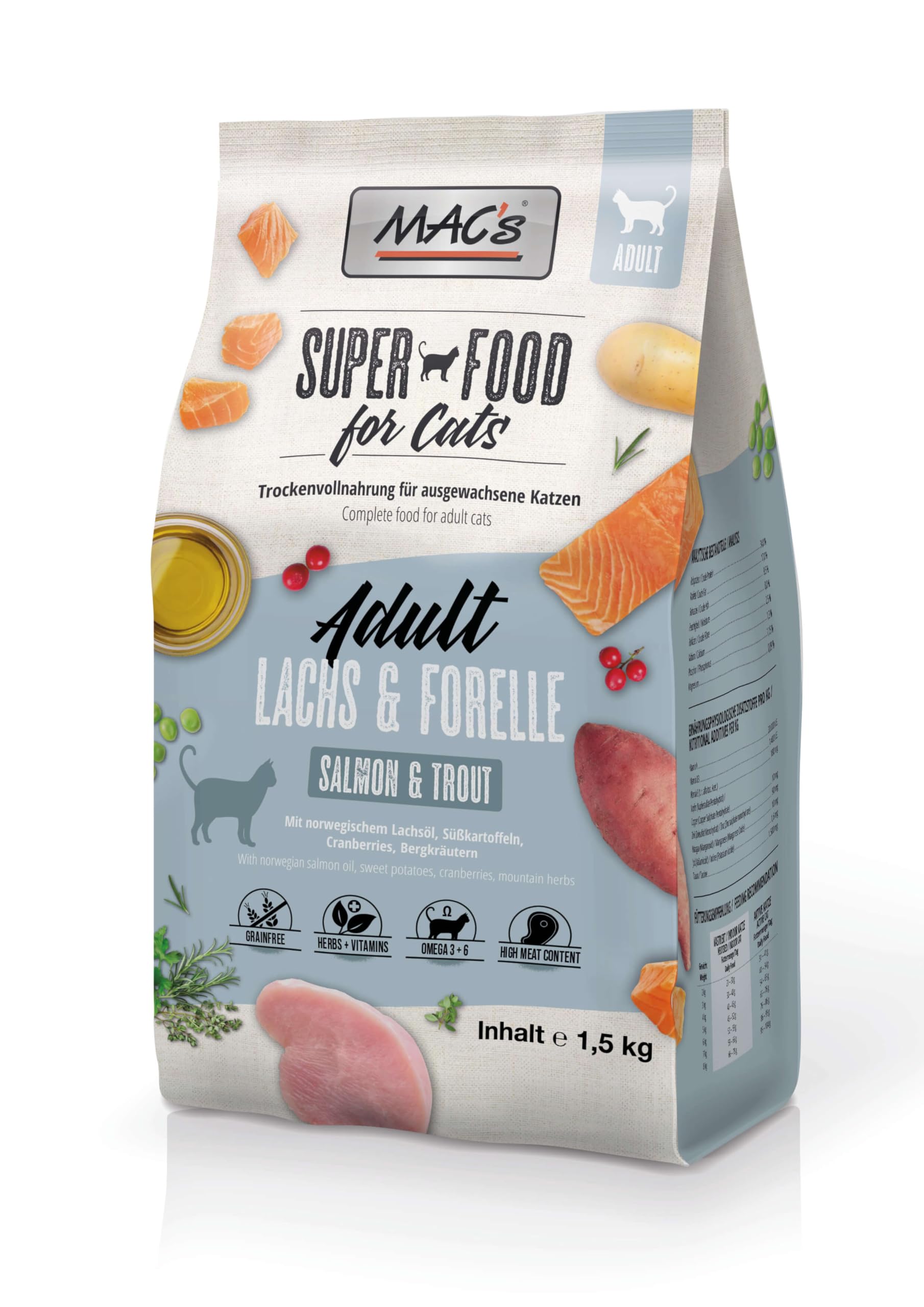 Mac's Cat Premium Trockenfutter für Katzen, 1,5 kg (Lachs und Forellen)