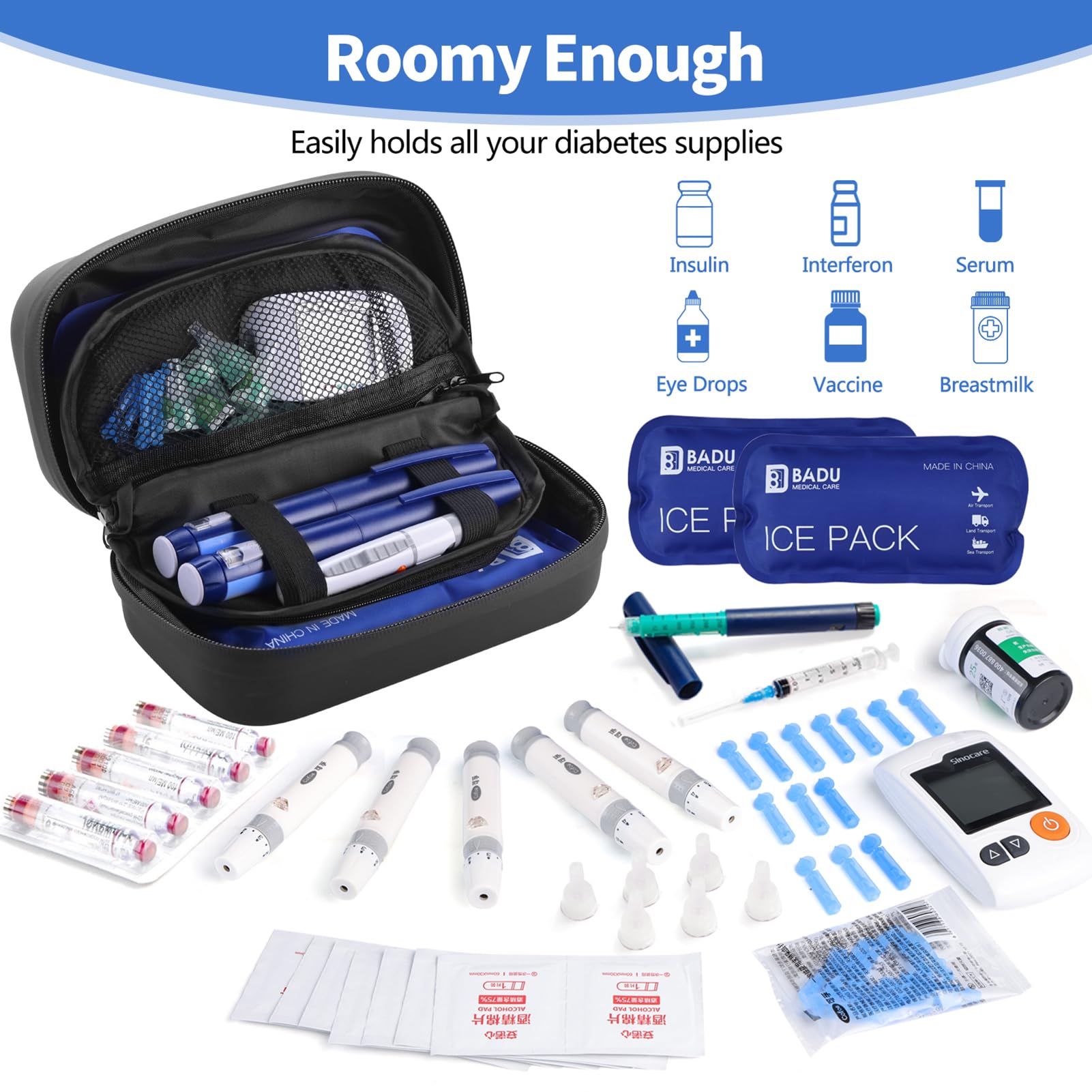 Borsa termica da viaggio per insulina, approvata TSA, portatile, per farmaci diabetici, Con display Fahrenheit, organizer per farmaci refrigerati con 2 confezioni di ghiaccio