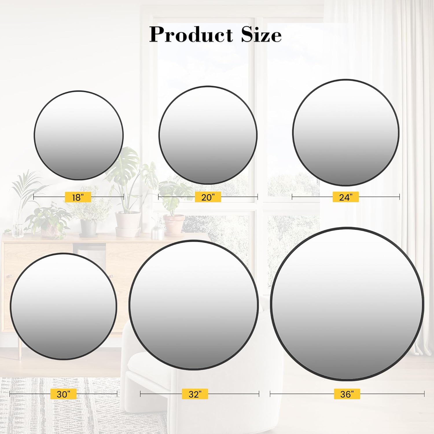 IDEALHOUSE 18 Inch Black Round Wall Mirror, Circle Mirror Metal Frame for Bathroom, Vanity, Entryway, Bedroom, Living Room, Wall Mounted Modern Rustic Decor - Image 8