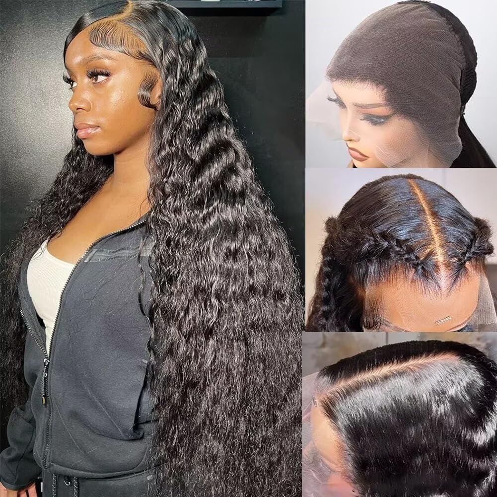 Full 13x6 Lace Frontal Wigs Human Hair Water Wave 13x6 Full Lace Wig 12A Deep Curly Wave HD Transparent Lace Front Wigs Human Hair Wet and Wavy