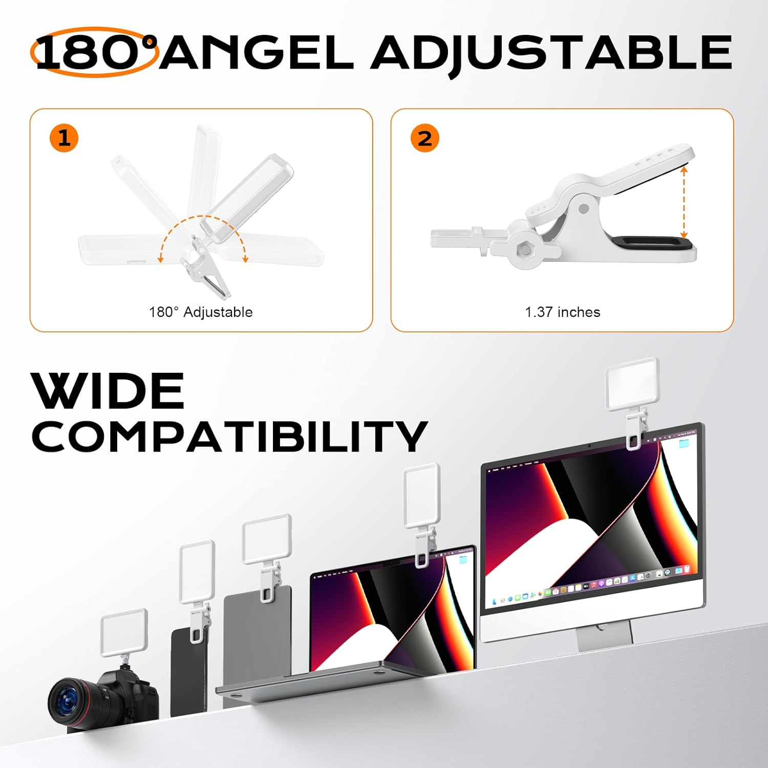 2 Pack Rechargeable Soft Selfie Light for Phone, Camera, Laptop, 4-14H Battery Portable LED Light for Pictures, Phone Light Clip for Selfie, Vlog, TikTok, Makeup, Video Conference White Pro