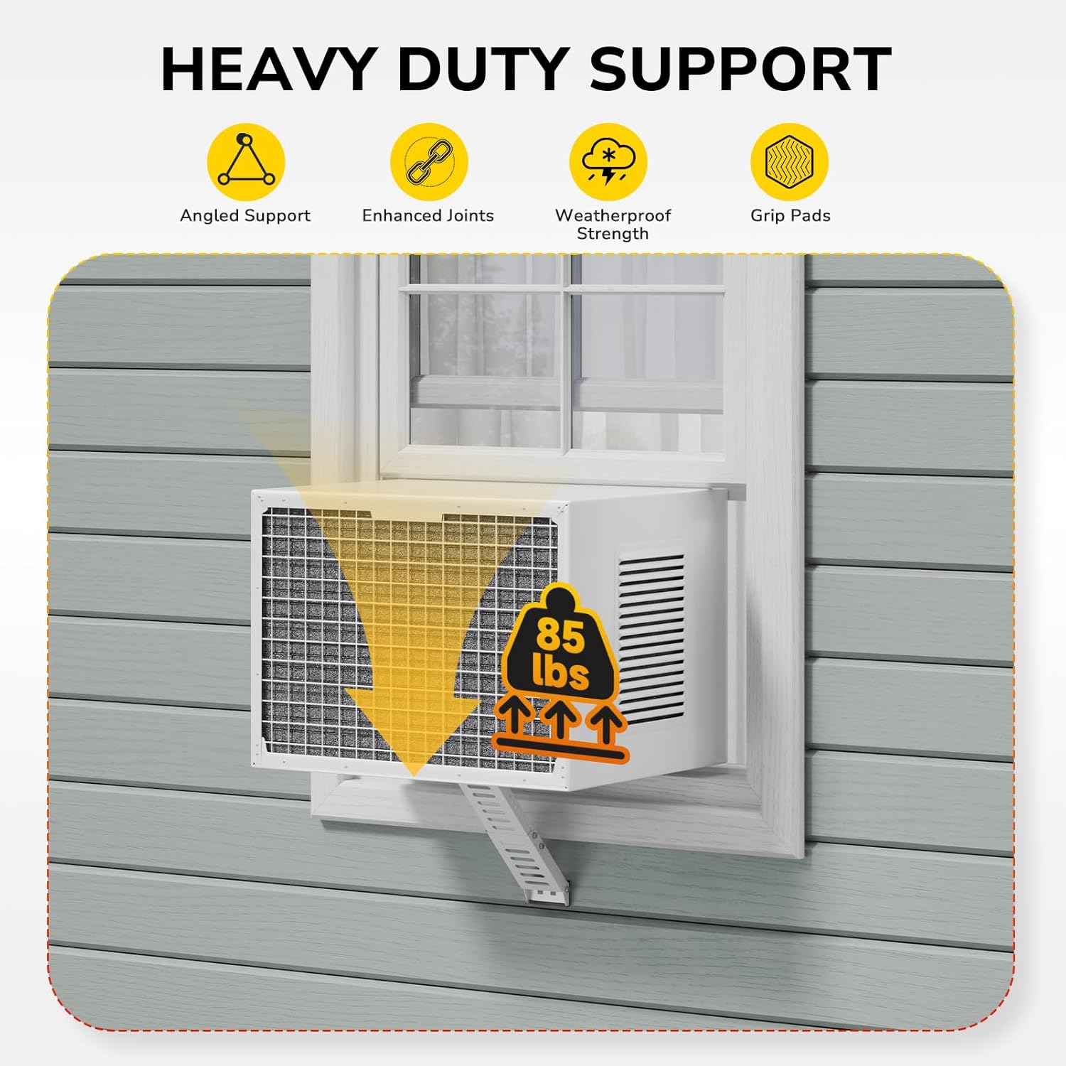 Window AC Bracket, Window Air Conditioner Support Bracket Universal for 5,000-12,000 BTU AC Units, Up to 85lbs, Ajustable Extender Leg, 2-Pack