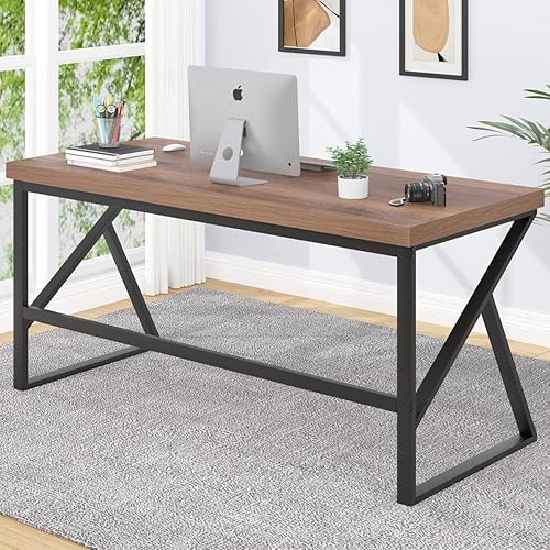 Miniatura 71 de HSH Escritorio gris para computadora, escritorio industrial de madera y metal para oficina en casa, escritorio rústico para computadora portátil