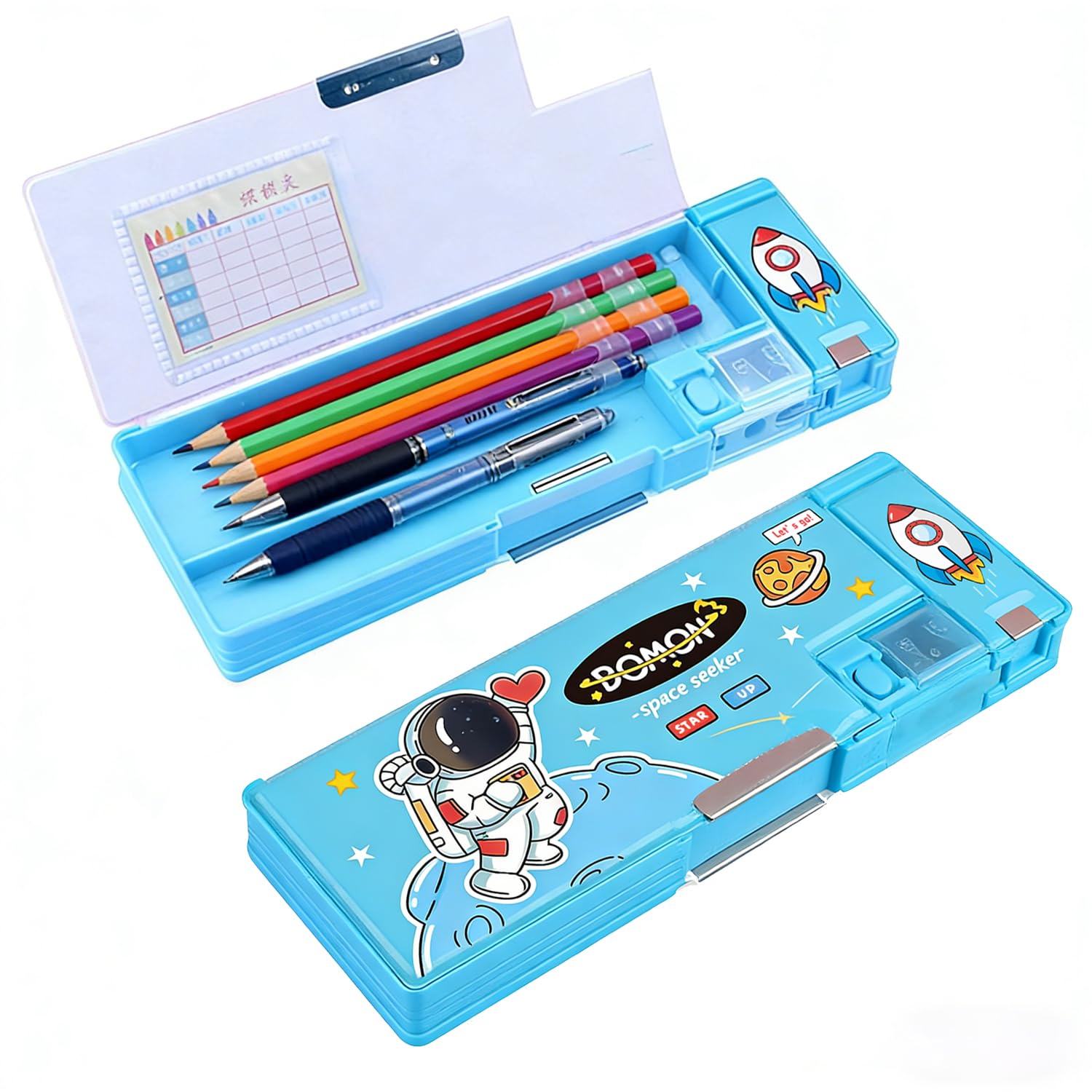 LilyBeauty Pop Up Multifunction Pencil Case for Girls and Boys, Cute Cartoon Pen Box Organizer Stationery with Sharpener, Schedule, School Supplies,