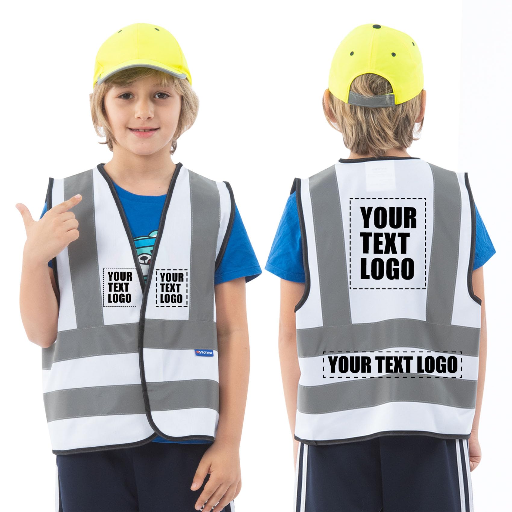 White 6-9Y Personalised Printed LOGO SCHOOL Childs high vis vest KIDS high vis Reflective Safety Vest High Visibility child hi viz vis Waistcoat
