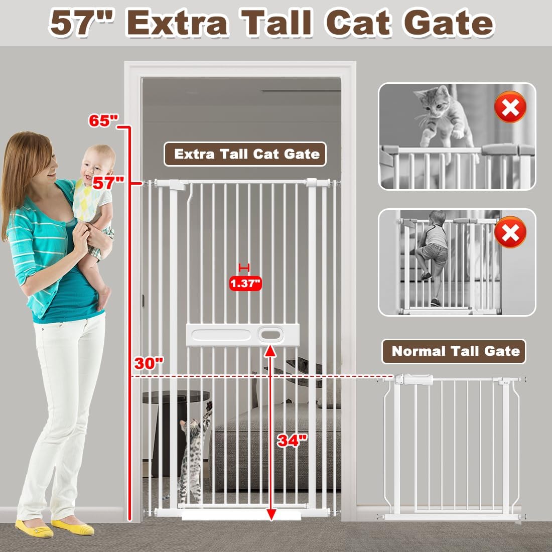 57" Extra Tall Pet Gate, 29.6"53.1" Extra Wide Adjustable Safety Gate