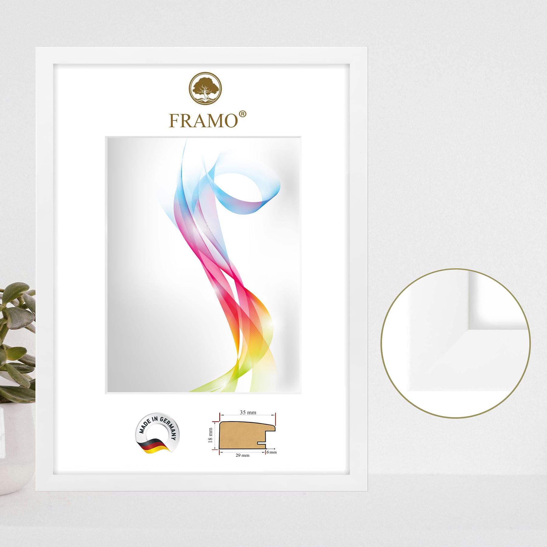 FRAMO Holz Bilderrahmen 90 x 110 cm (Bildmaß) in Weiß matt | Größe wählbar | Rahmen für Poster | Puzzle | Foto collage | Maßanfertigung | Fotorahmen nach maß
