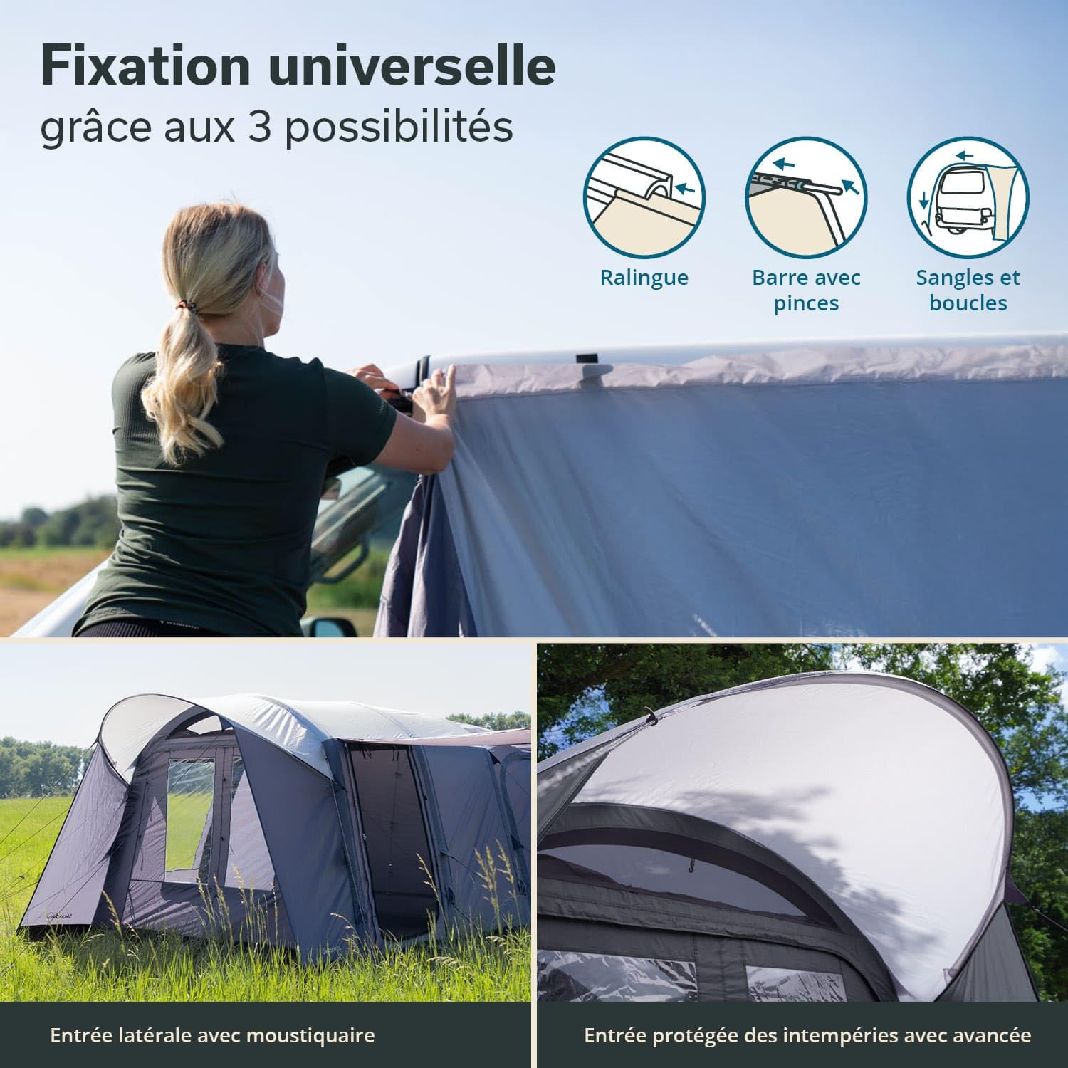 Skandika Vejers Air Protect Auvent gonflable pour 4 personnes, sol cousu, hauteur 2 m, colonne d'eau 3000 mm, tente tunnel pour voiture, bus, van, bulli, minivan