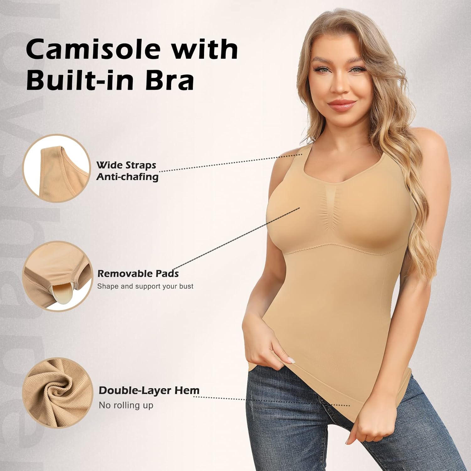 Shapewear Camisoles With Built in Bra Tummy Control Compression Tank Tops for Women Body Shaper Padded Tanks - Image 2