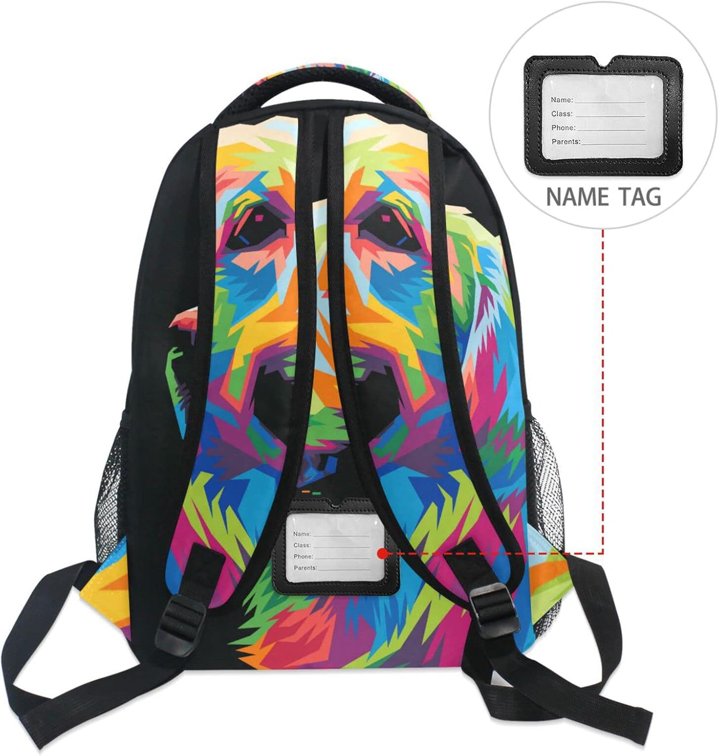 ALAZA Colorful Dog Print Golden Retriever Backpack Purse with Multiple Pockets Name Card Personalized Travel Laptop School Book Bag, Size M/16.9 inch