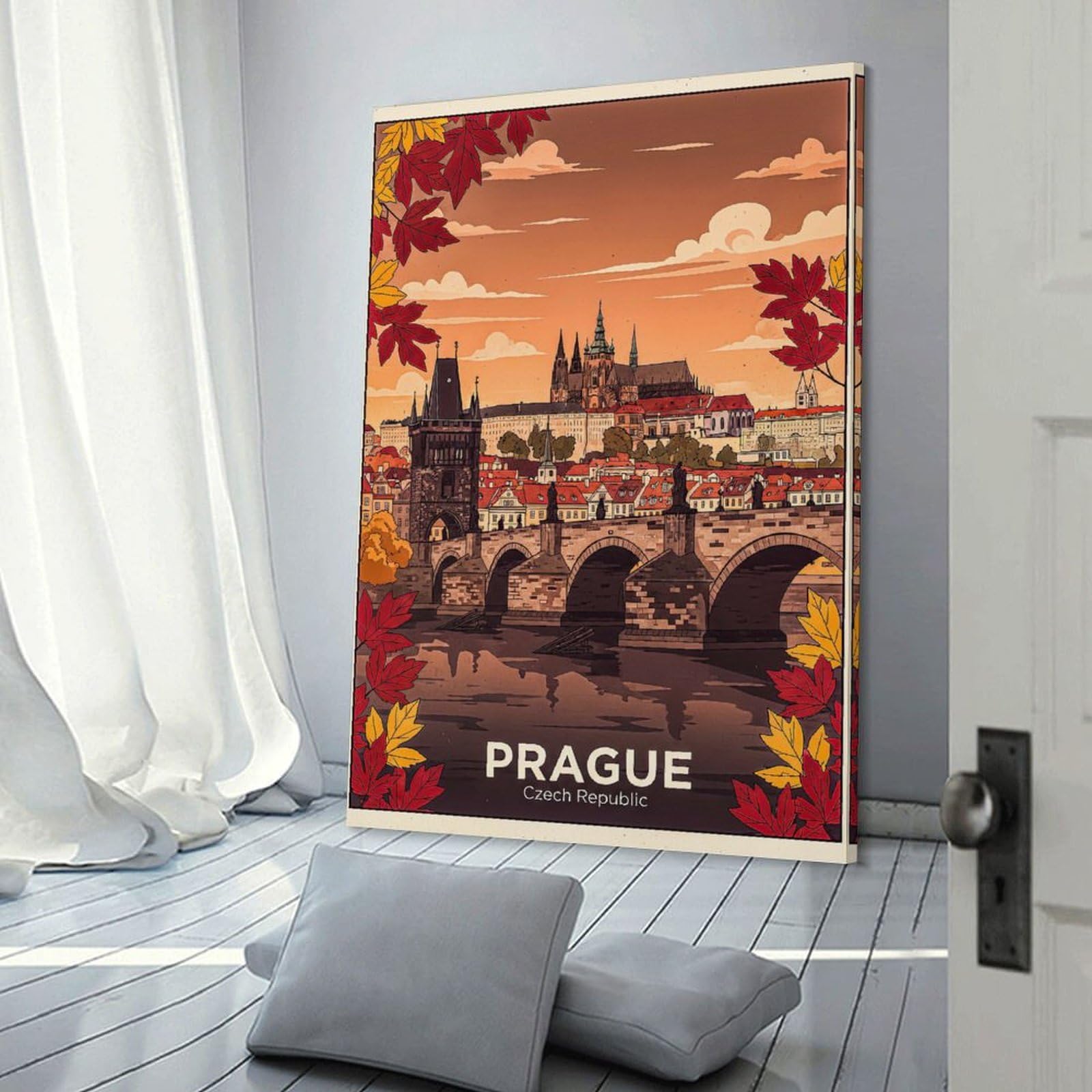 Junmoney Prague Travel (2) Room Decor Wall Art, 24x36inch(60x90cm), for Home, Office, Studio Or Guest Room, Canvas Wall Art That Fits Changing Layouts