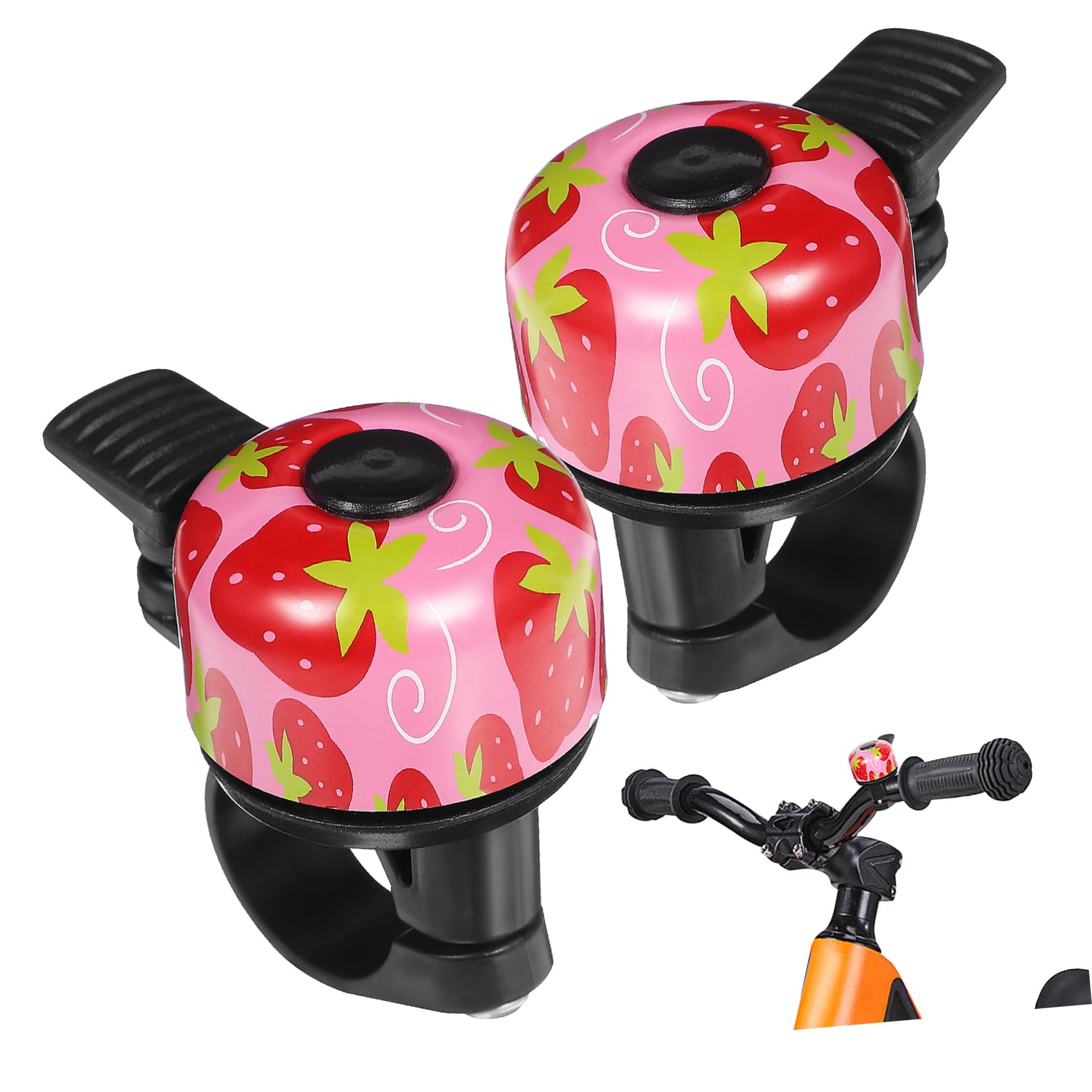 VANZACK 2pcs Strawberry Pattern Bicycle Bells Loud Sound Cycling Accessories Fit for Mountain City Riding Easy Installation Compact Lightweight Bike Safety Bells