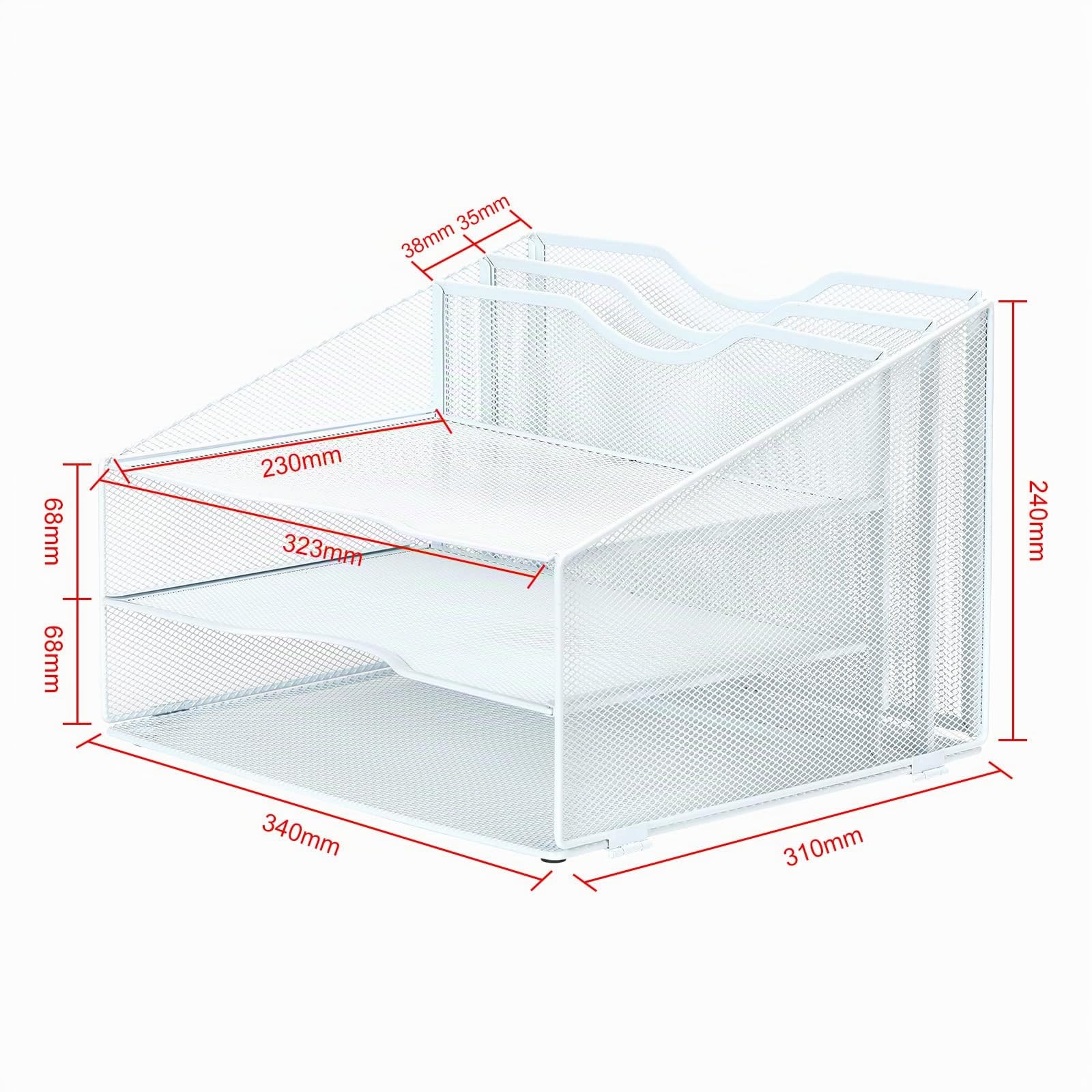 EasyPAG 5 Compartimentos Metal Malla A4 Organizador Escritorio Bandeja Papeles Soporte Archivos Almacenamiento Revistas Clasificador Carta Estante Documentos,Blanco